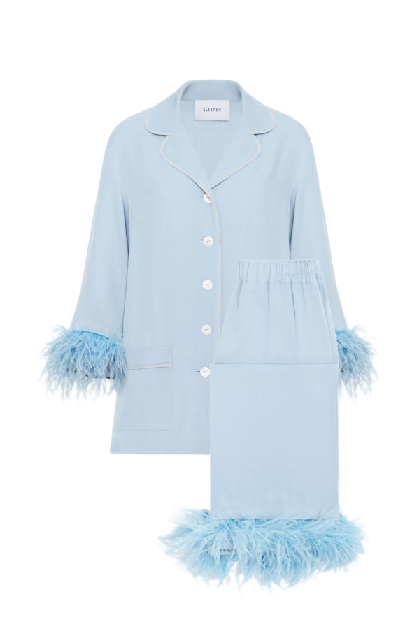 Shop Sleeper Party Pajamas Set With Detachable Feathers In Light Blue