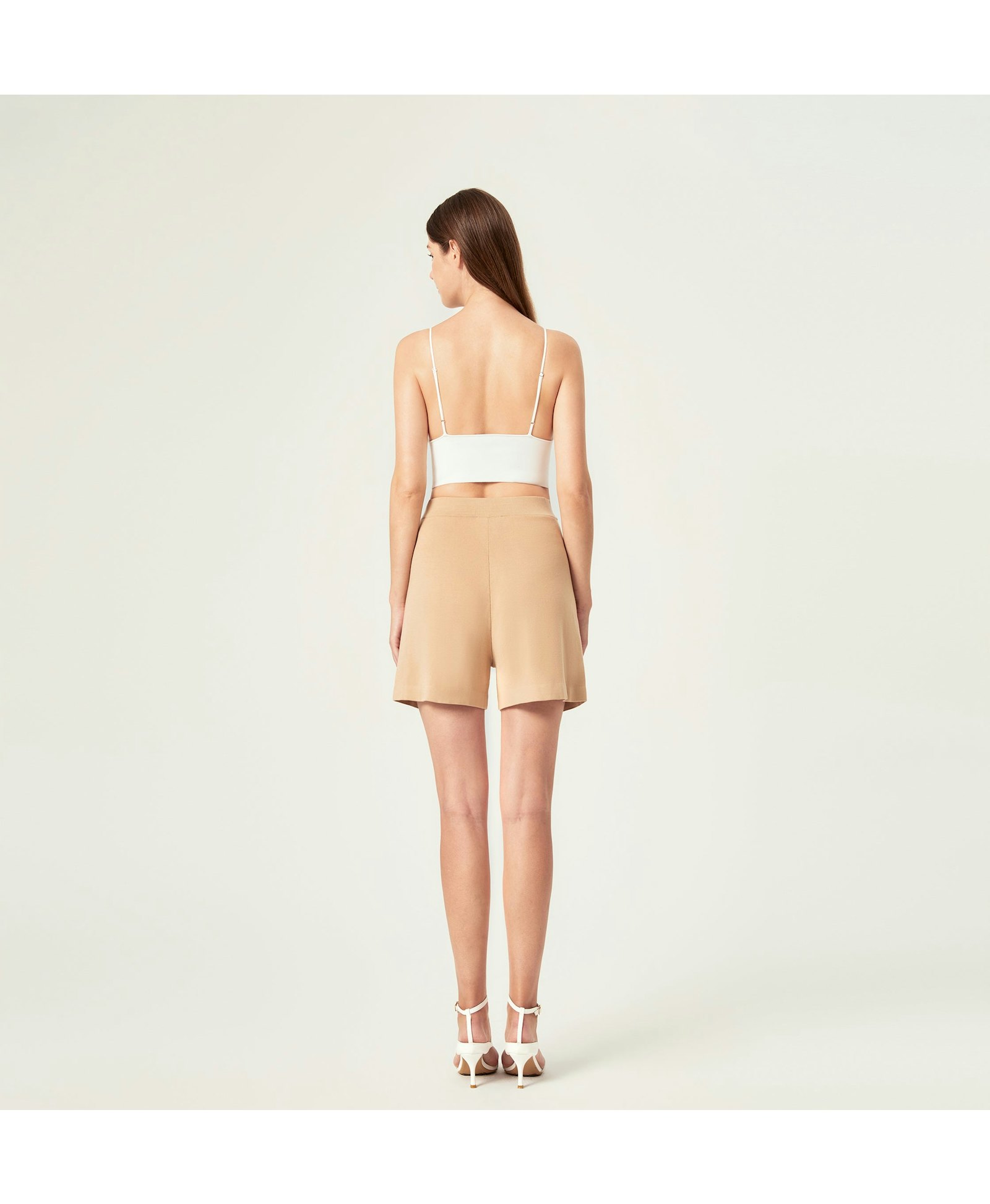 PLEATED WIDE-LEG SHORTS in Beige made by CRUSH Collection