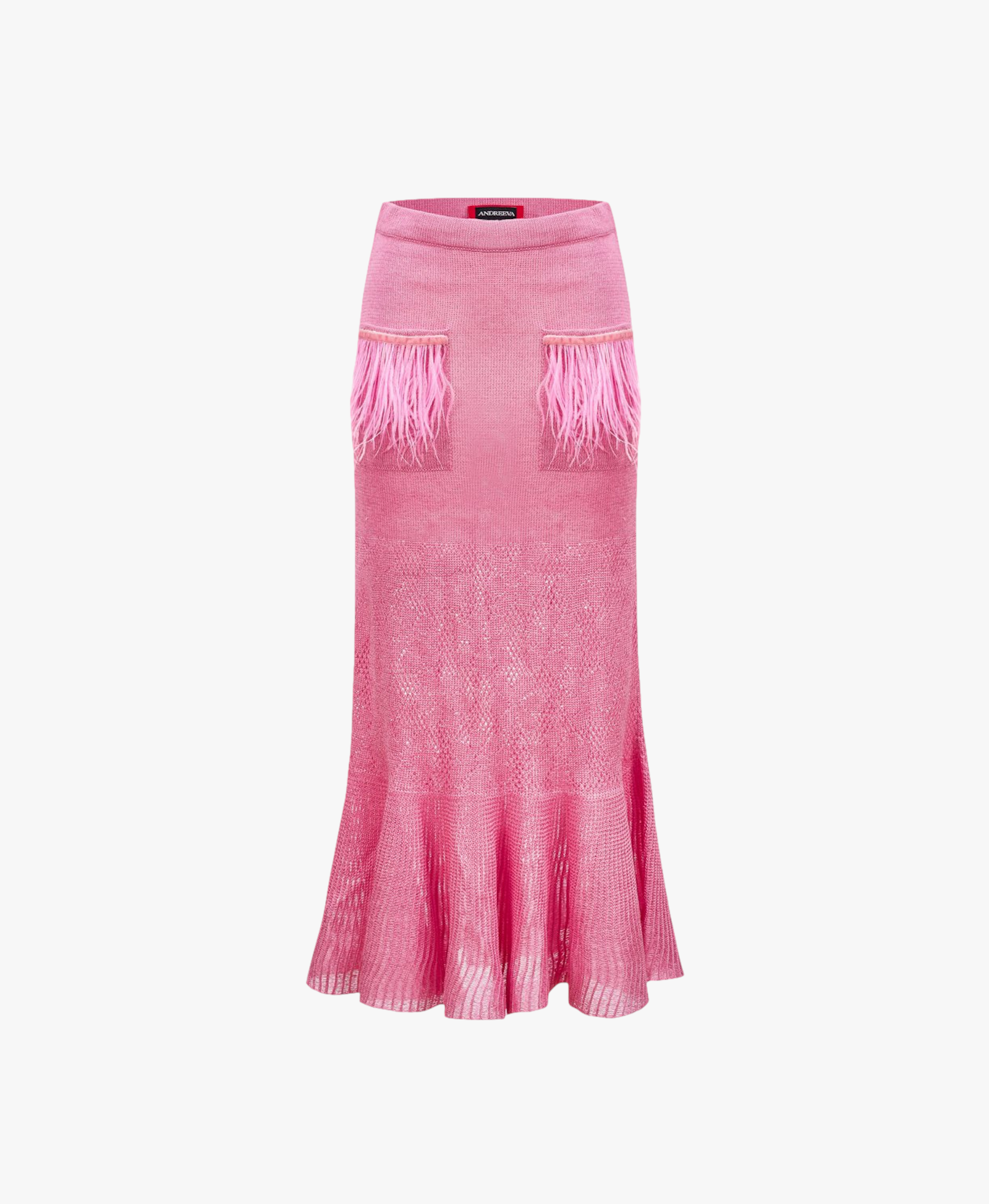Pink Knit Skirt With Feather Details On the Pocket by made by ANDREEVA