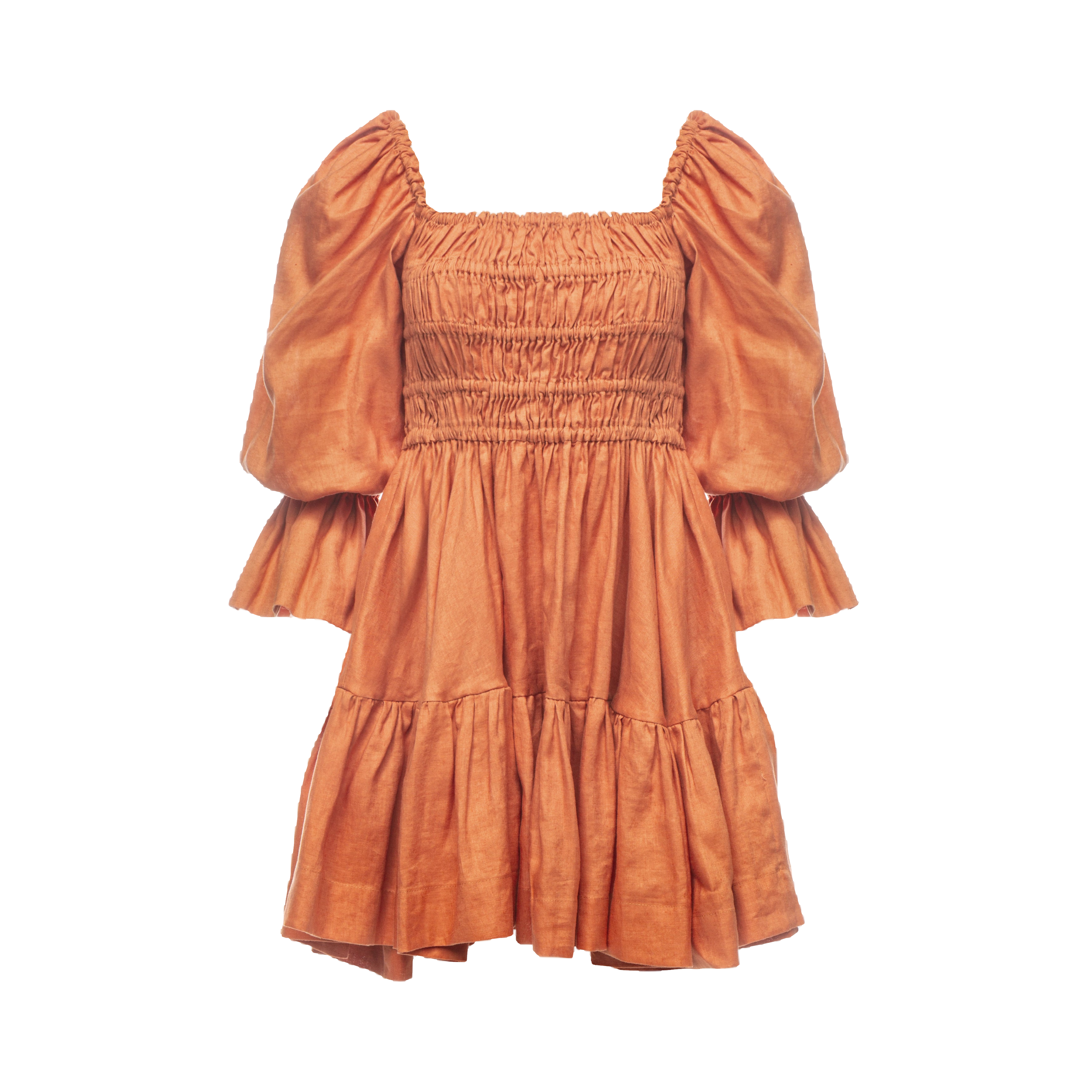 Shop Vasiliki Amelia Ruched Mini Linen Dress In Rust Orange