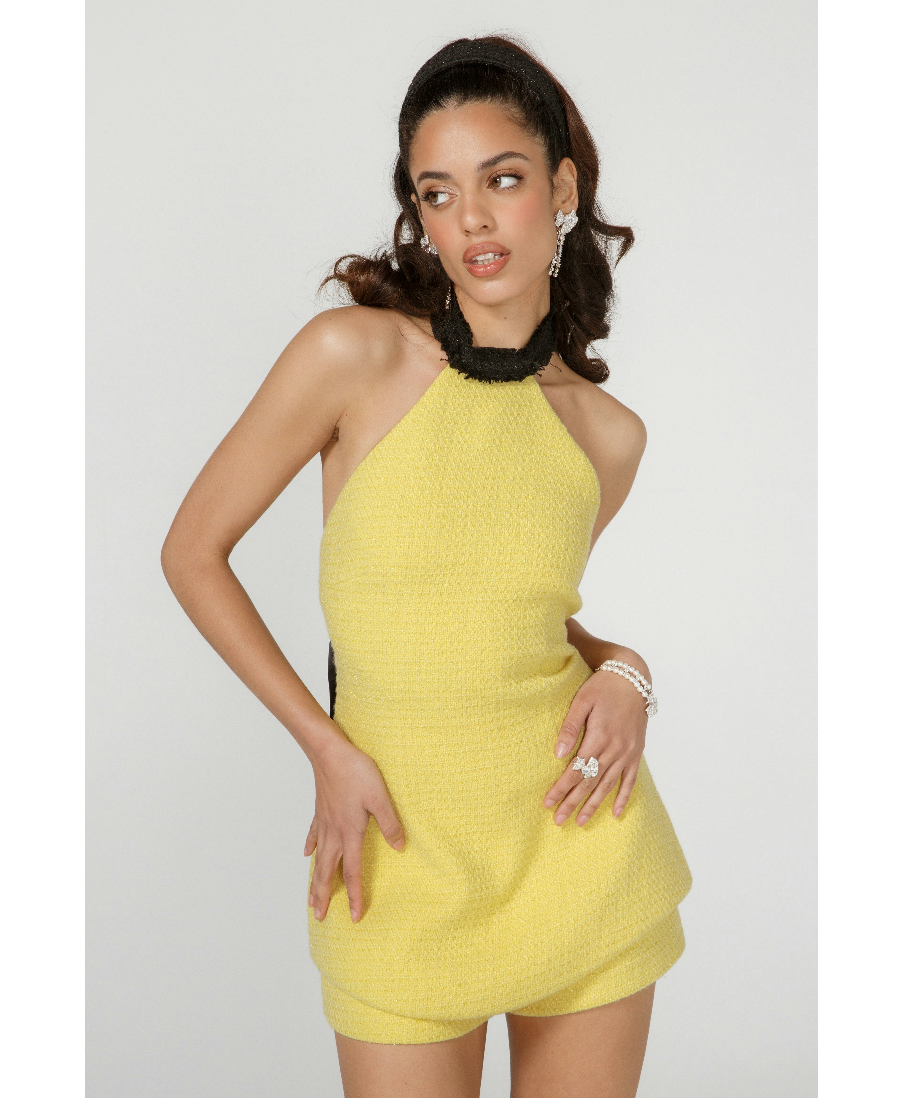 Shop Cecilia Halter Jumpsuit (Yellow) from Nana Jacqueline at Seezona