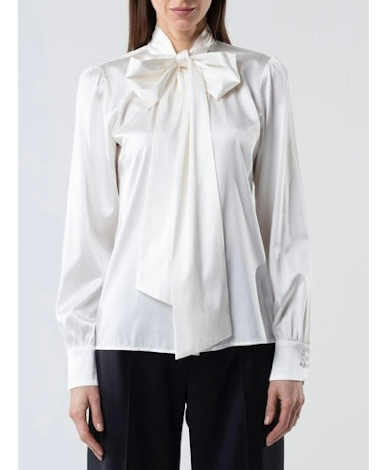 Silk Bow Blouse With Long Sleeves In Ivory made by Vesna W
