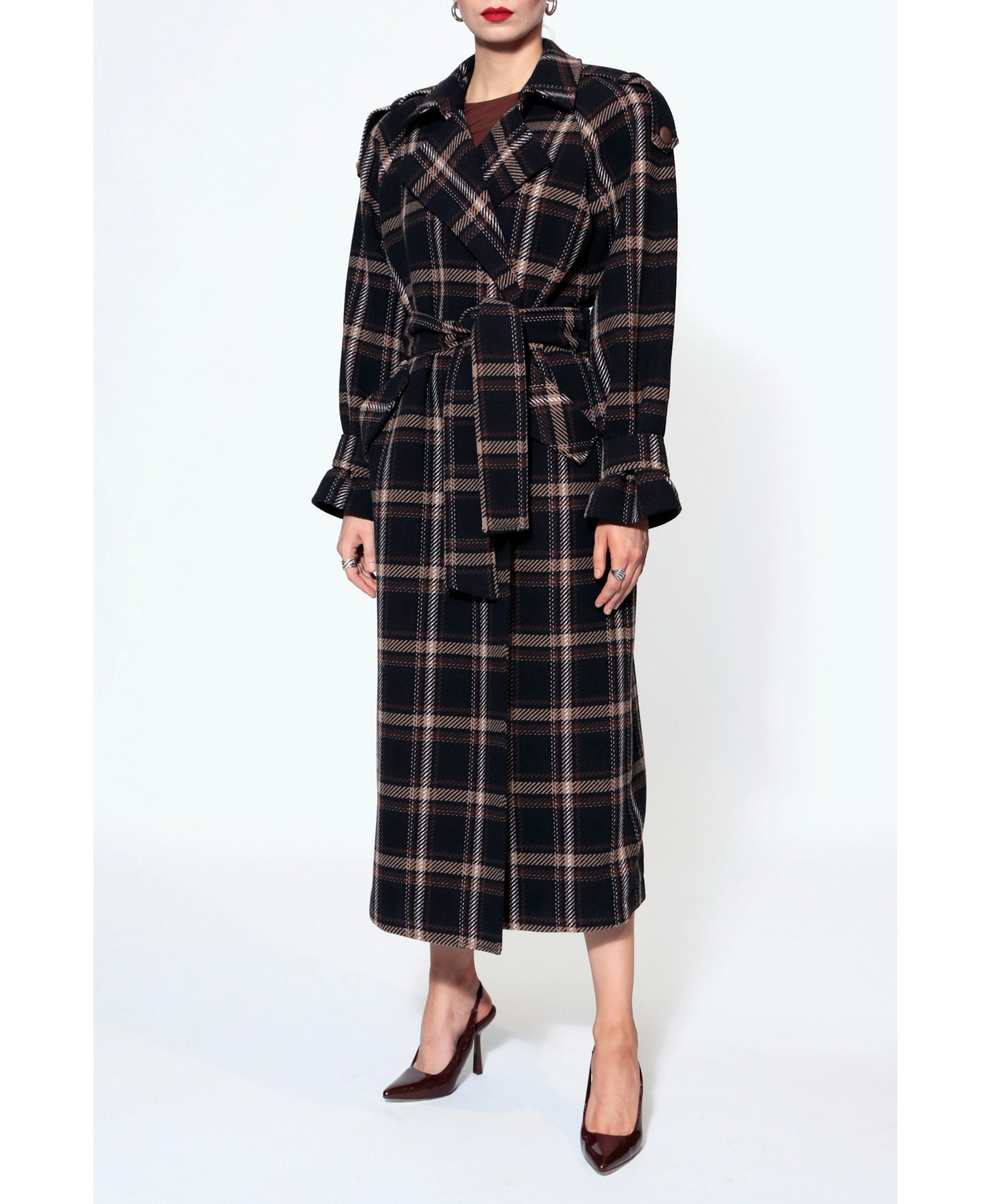 Coat Ricarda Check Navy Brown made by HALEWSKI