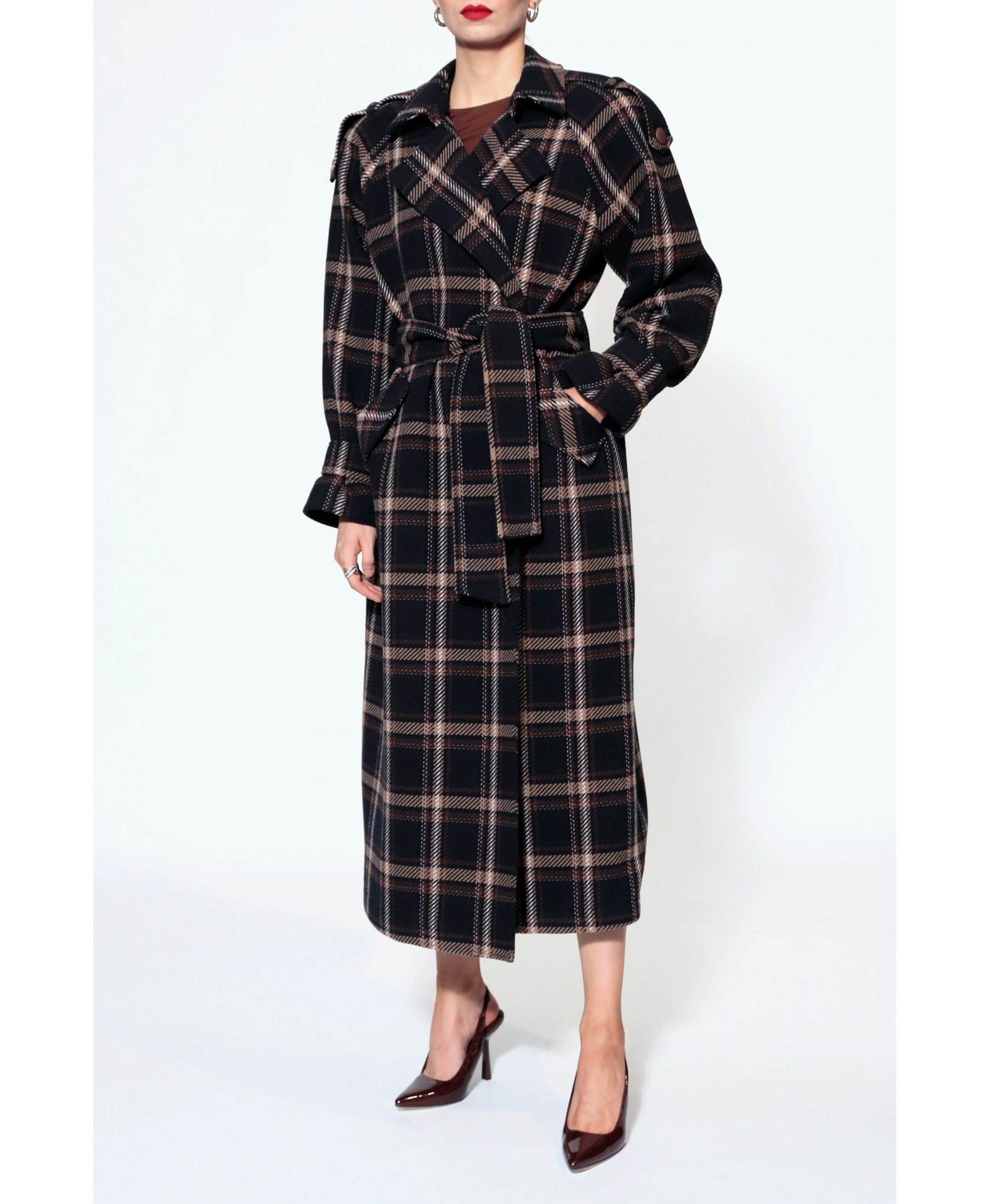 Coat Ricarda Check Navy Brown made by HALEWSKI