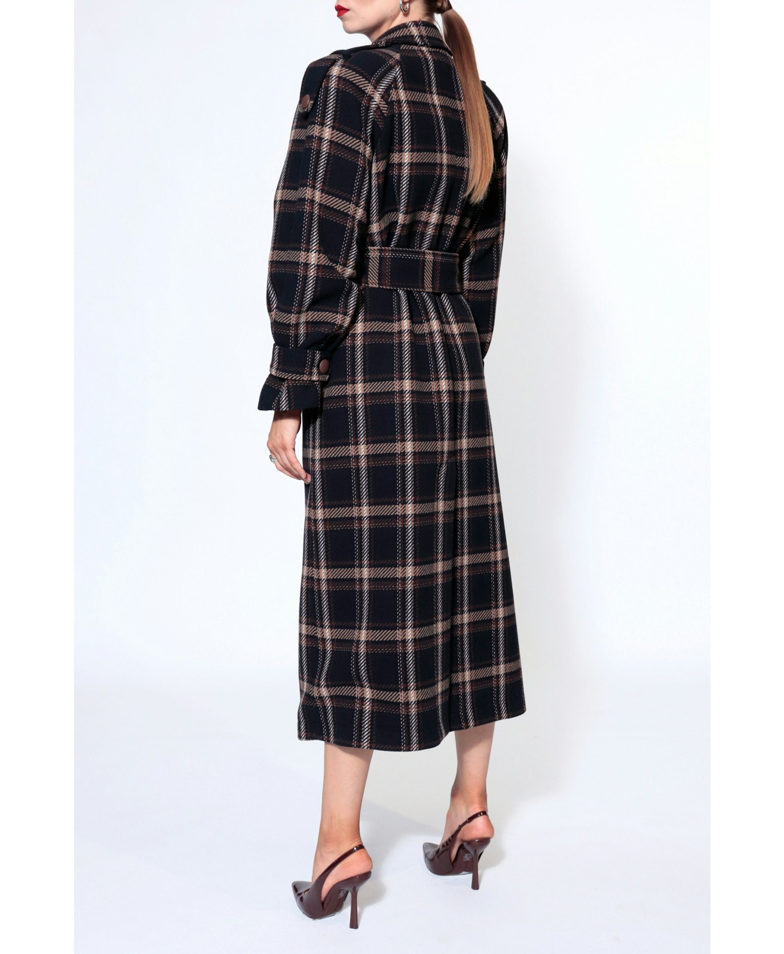 Coat Ricarda Check Navy Brown made by HALEWSKI