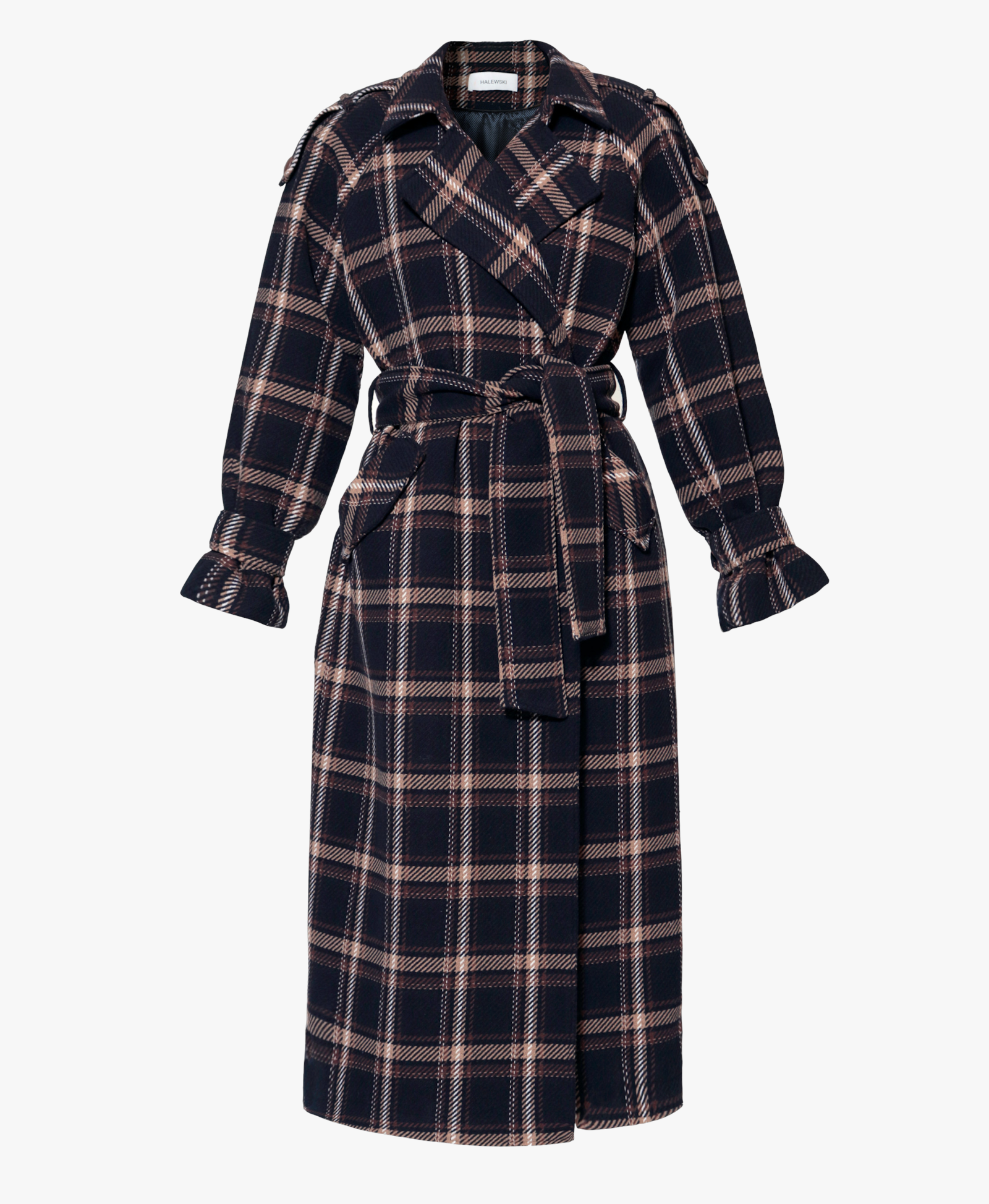 Coat Ricarda Check Navy Brown made by HALEWSKI