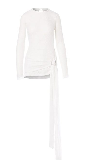 Shop Skrt Starlust Ruched Sequins Mini Dress In White