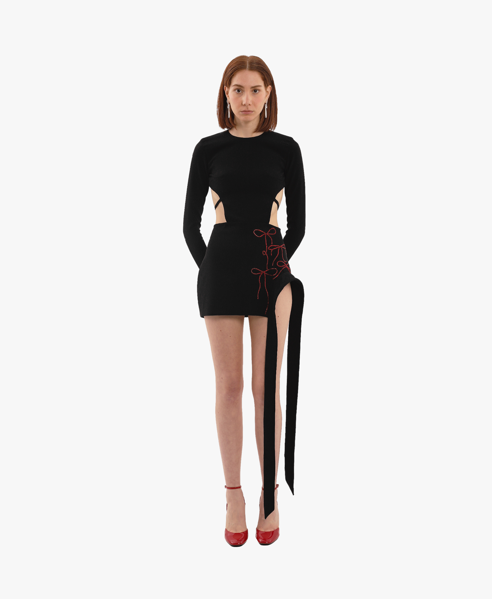 Black crystal bows mini dress made by Compte Spain