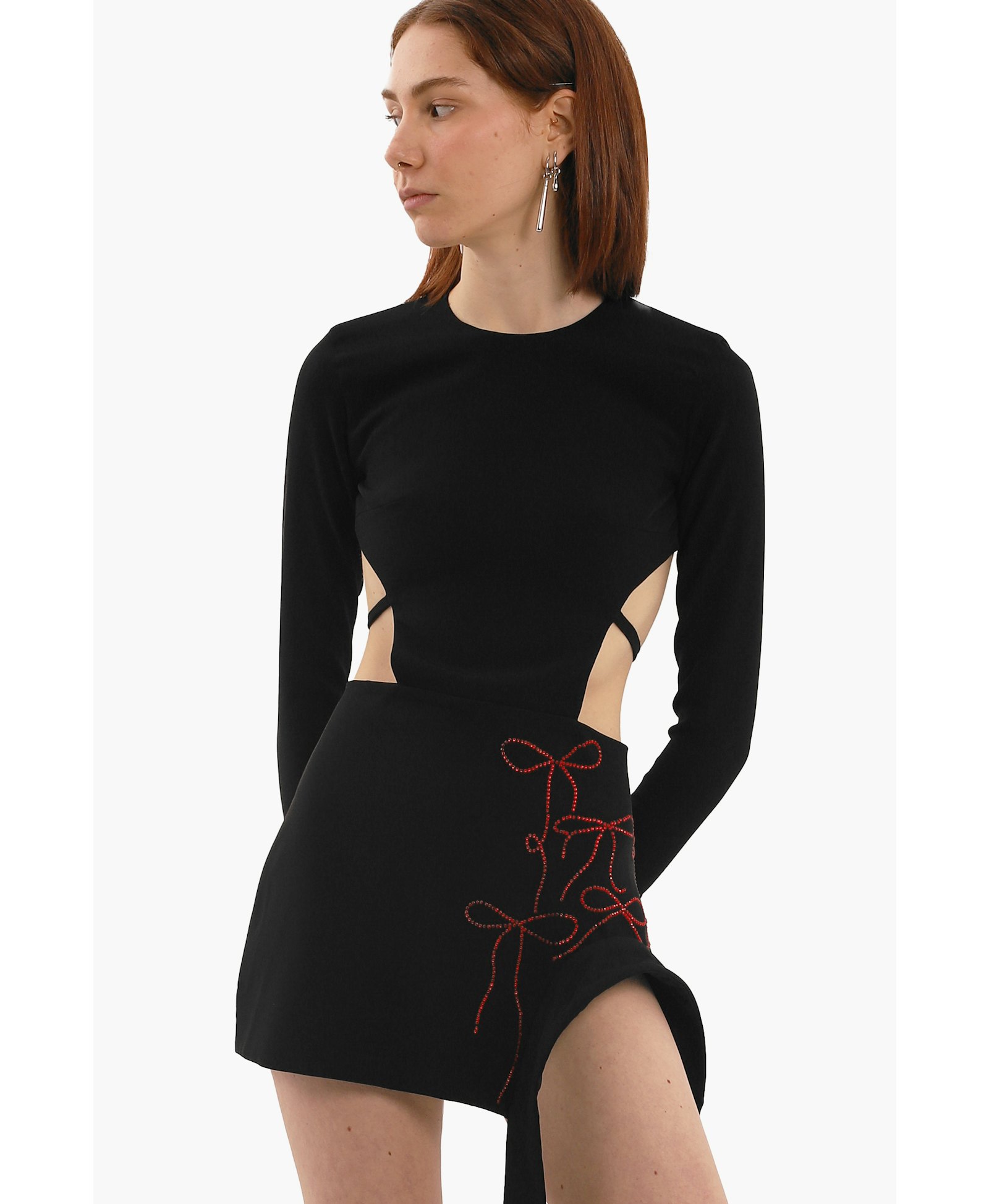 Black crystal bows mini dress made by Compte Spain