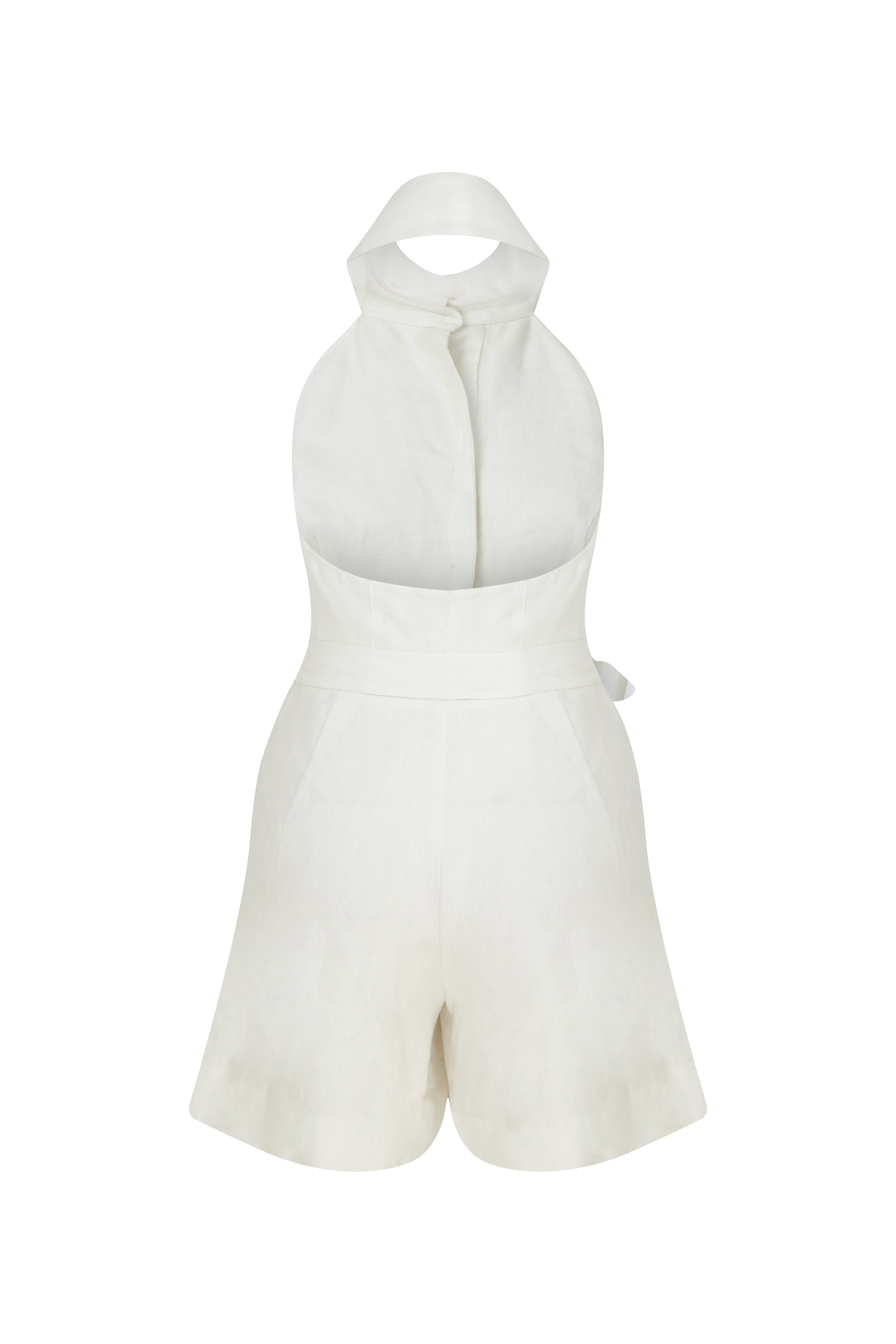 Shop Nazli Ceren Mindy Linen Playsuit In White Sand