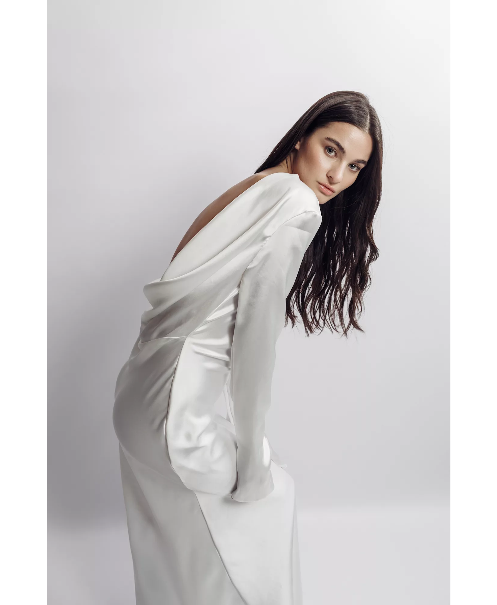 Lavinia Satin Open-Back Gown made by Aureliana