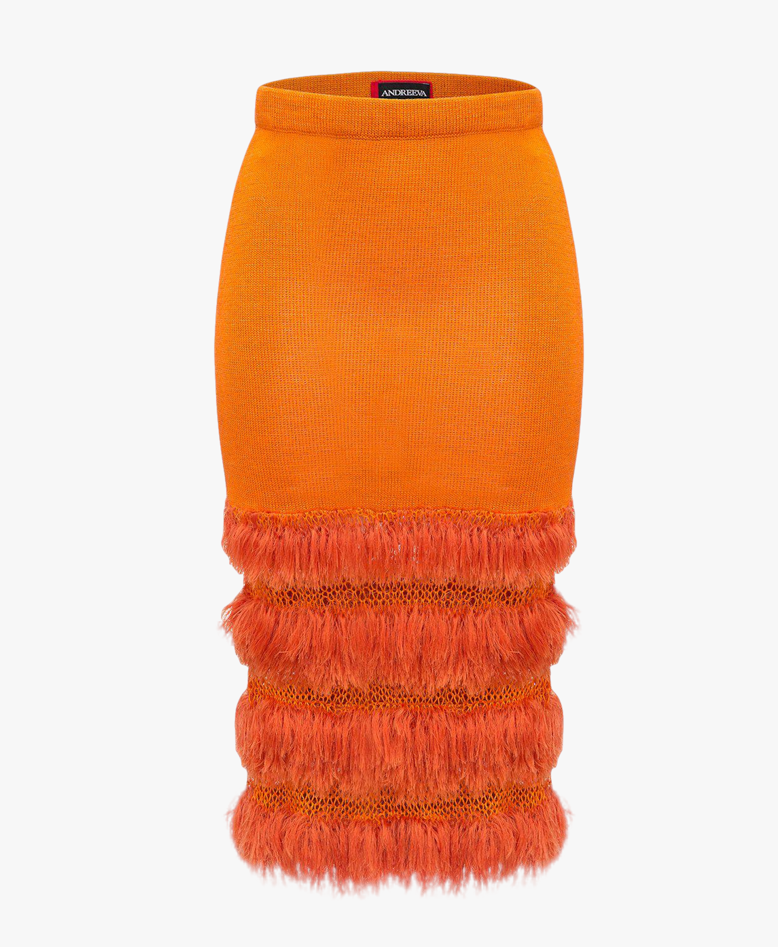 Golden poppy knit skirt with handmade knit details made by ANDREEVA