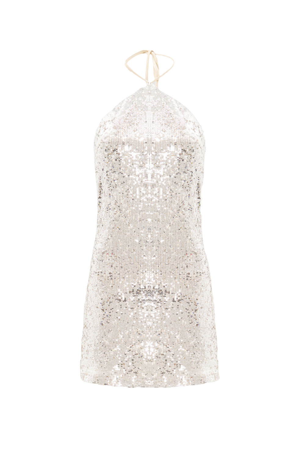 Shop Lora Istanbul Nina Silver Sequined Halter Mini Dress