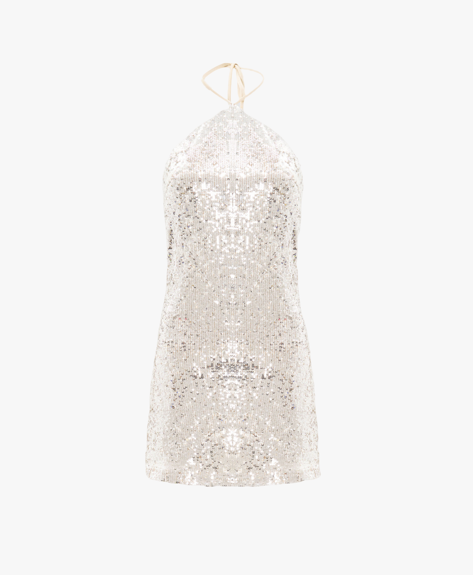 Nina Silver Sequined Halter Mini Dress made by Lora Istanbul