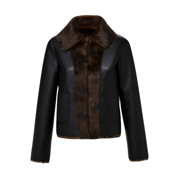 Marei 1998 Rose Reversible Black Faux Leather & Brown Faux Fur Jacket