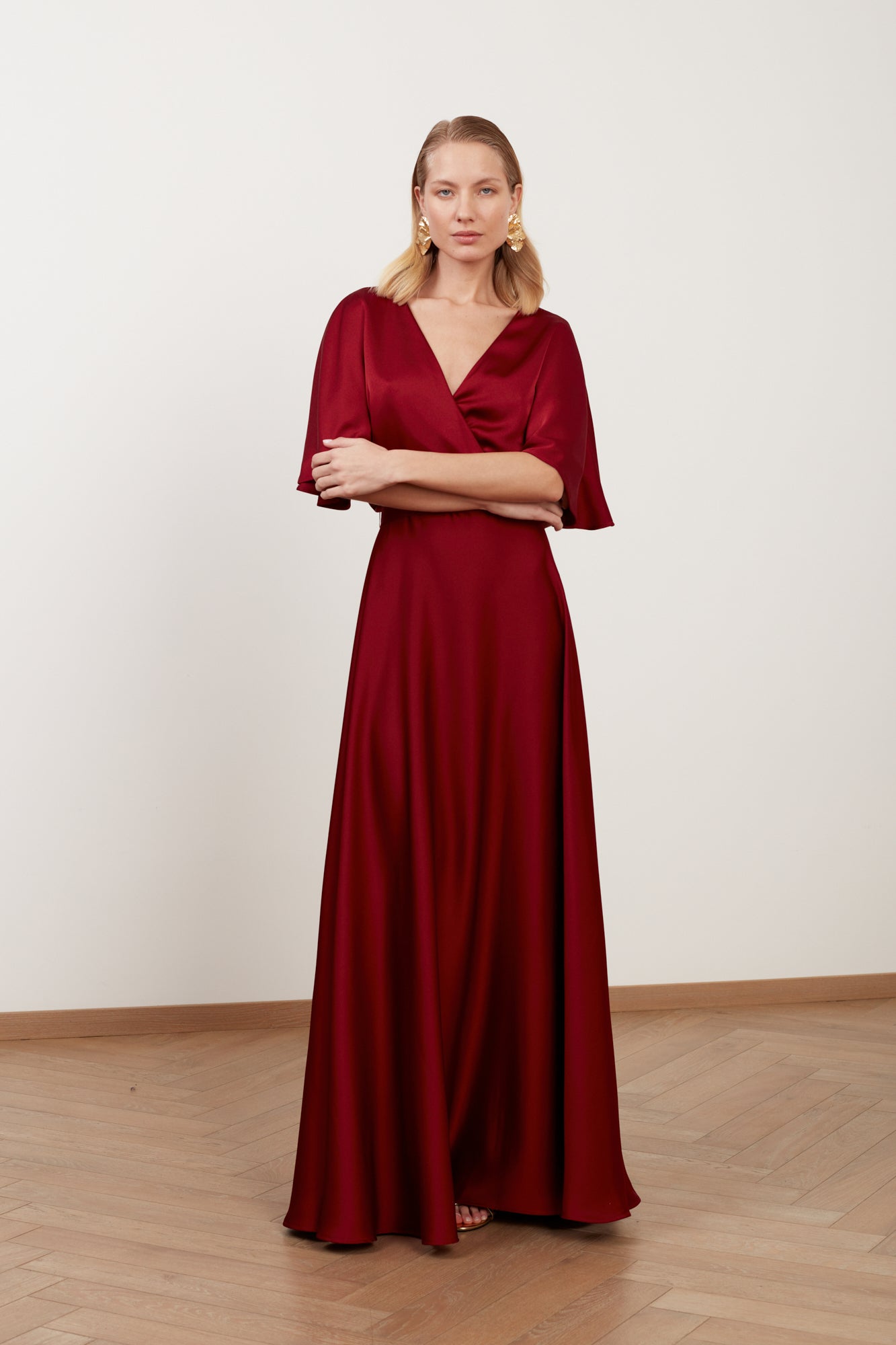 Shop Undress Solene Burgundy Red Satin Maxi Evening Dress
