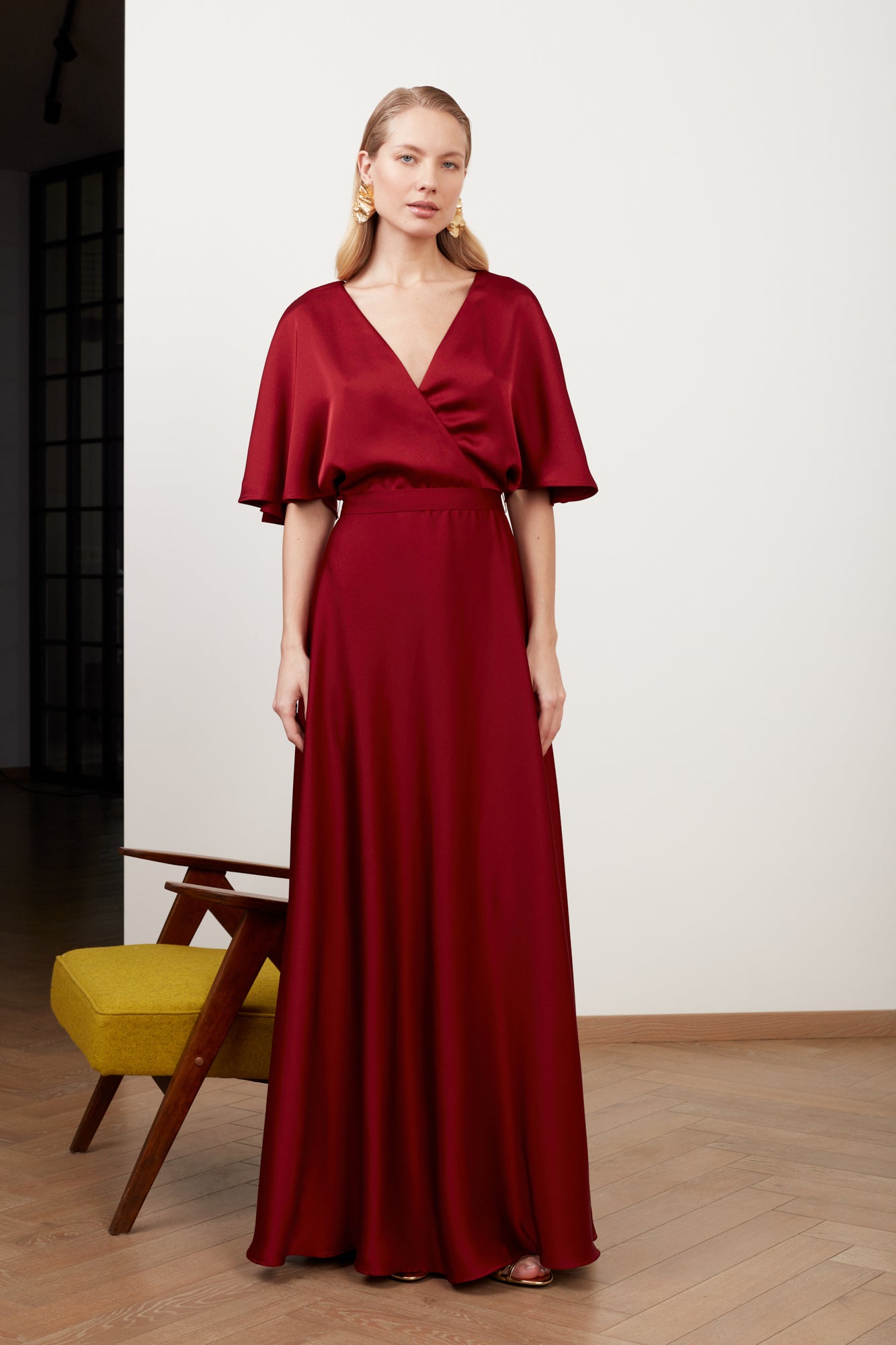 Shop Undress Solene Burgundy Red Satin Maxi Evening Dress