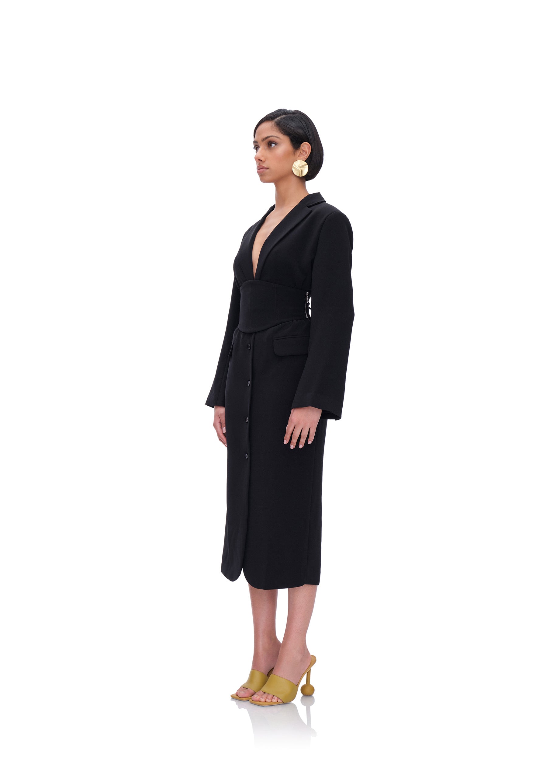 Shop Andrea Iyamah Zia Corset Blazer Dress In Ebony