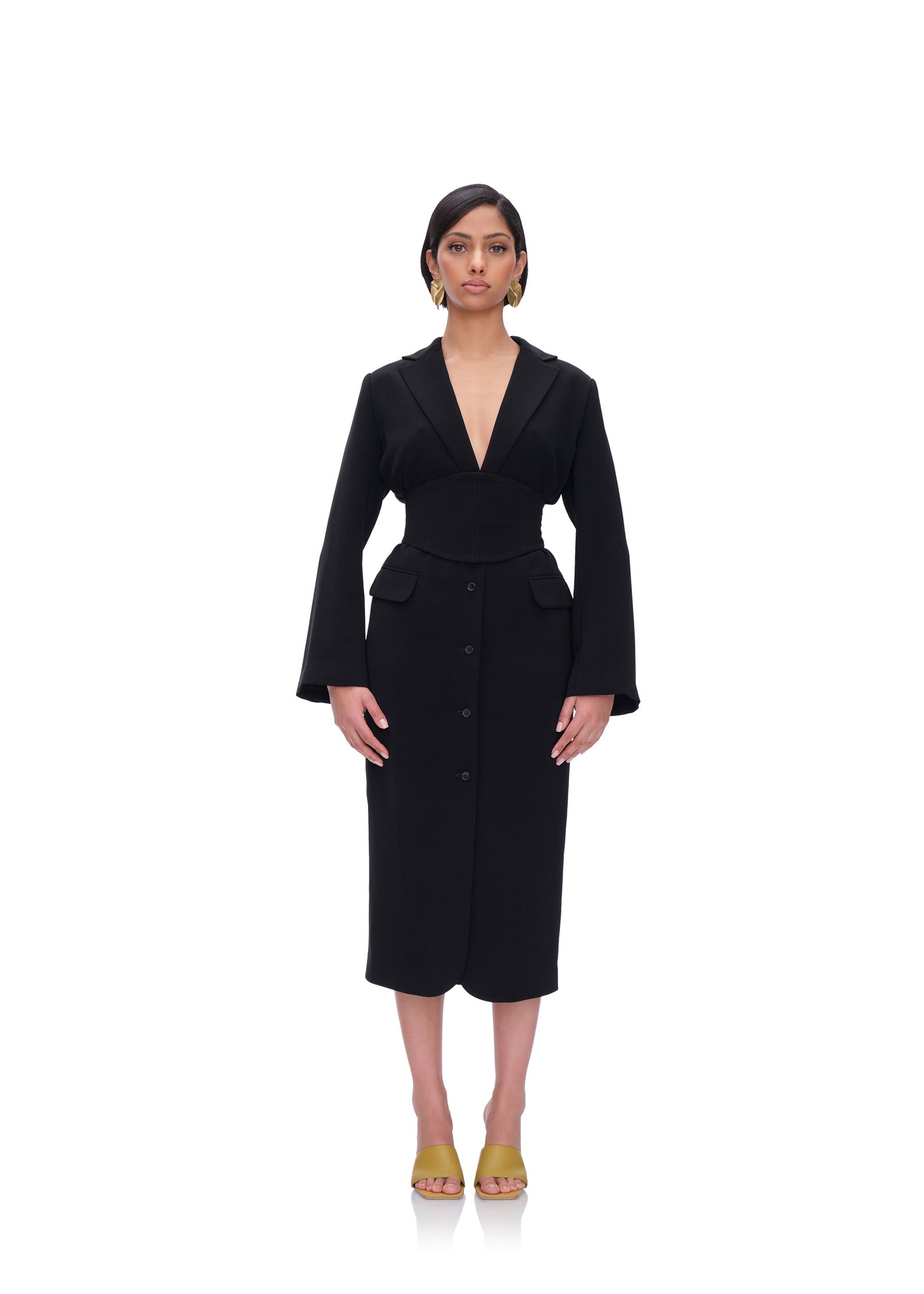 Shop Andrea Iyamah Zia Corset Blazer Dress In Ebony