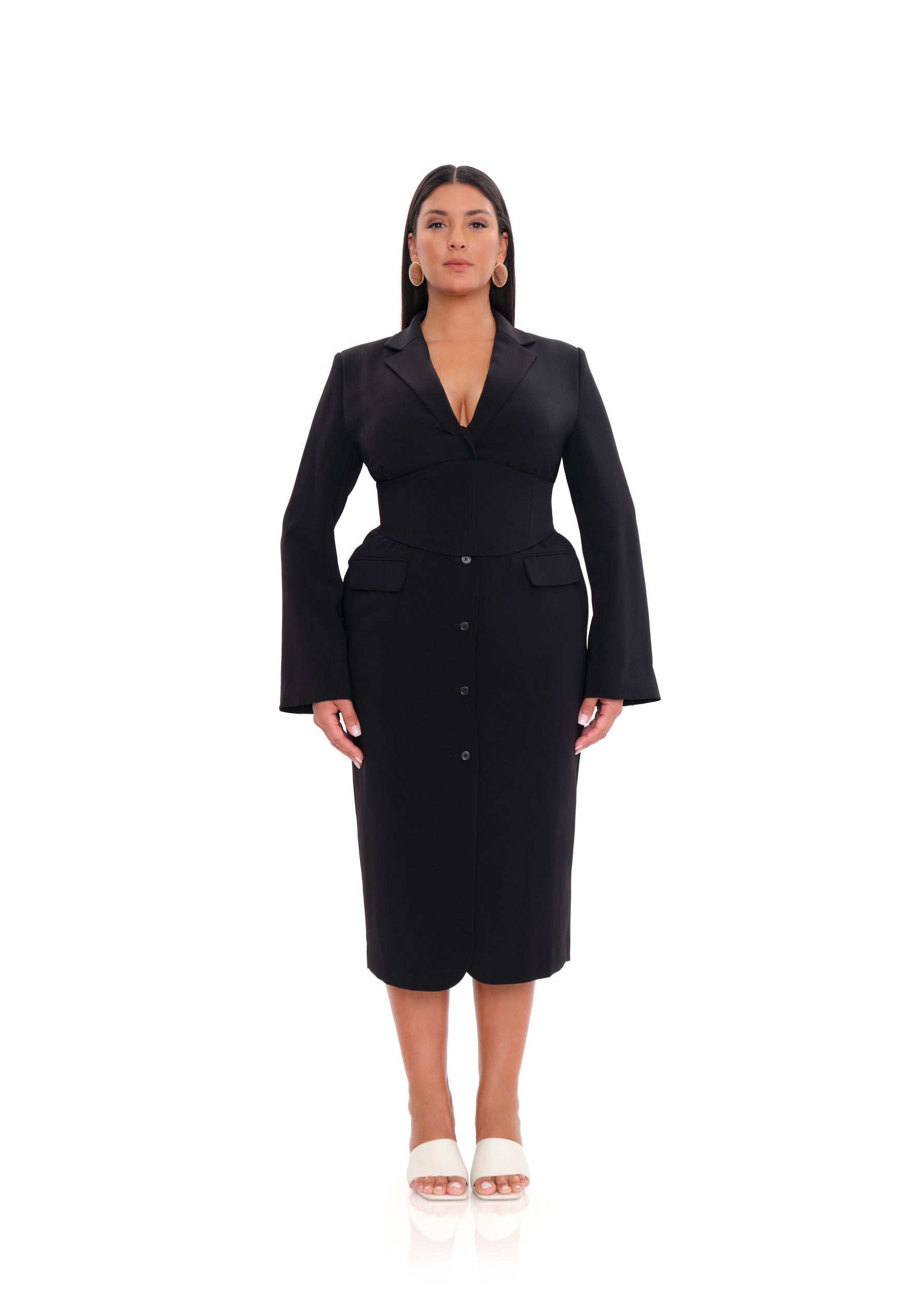 Shop Andrea Iyamah Zia Corset Blazer Dress In Ebony