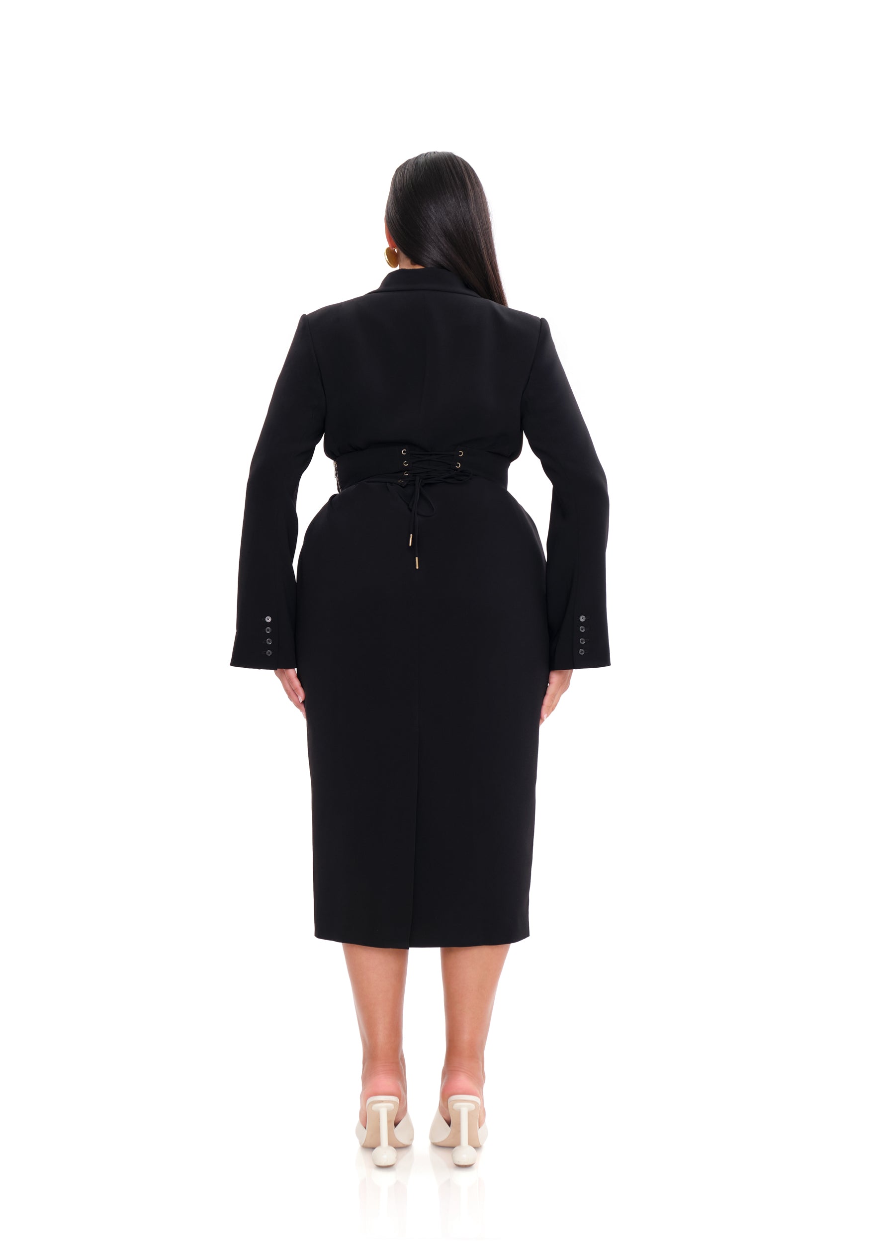 Shop Andrea Iyamah Zia Corset Blazer Dress In Ebony