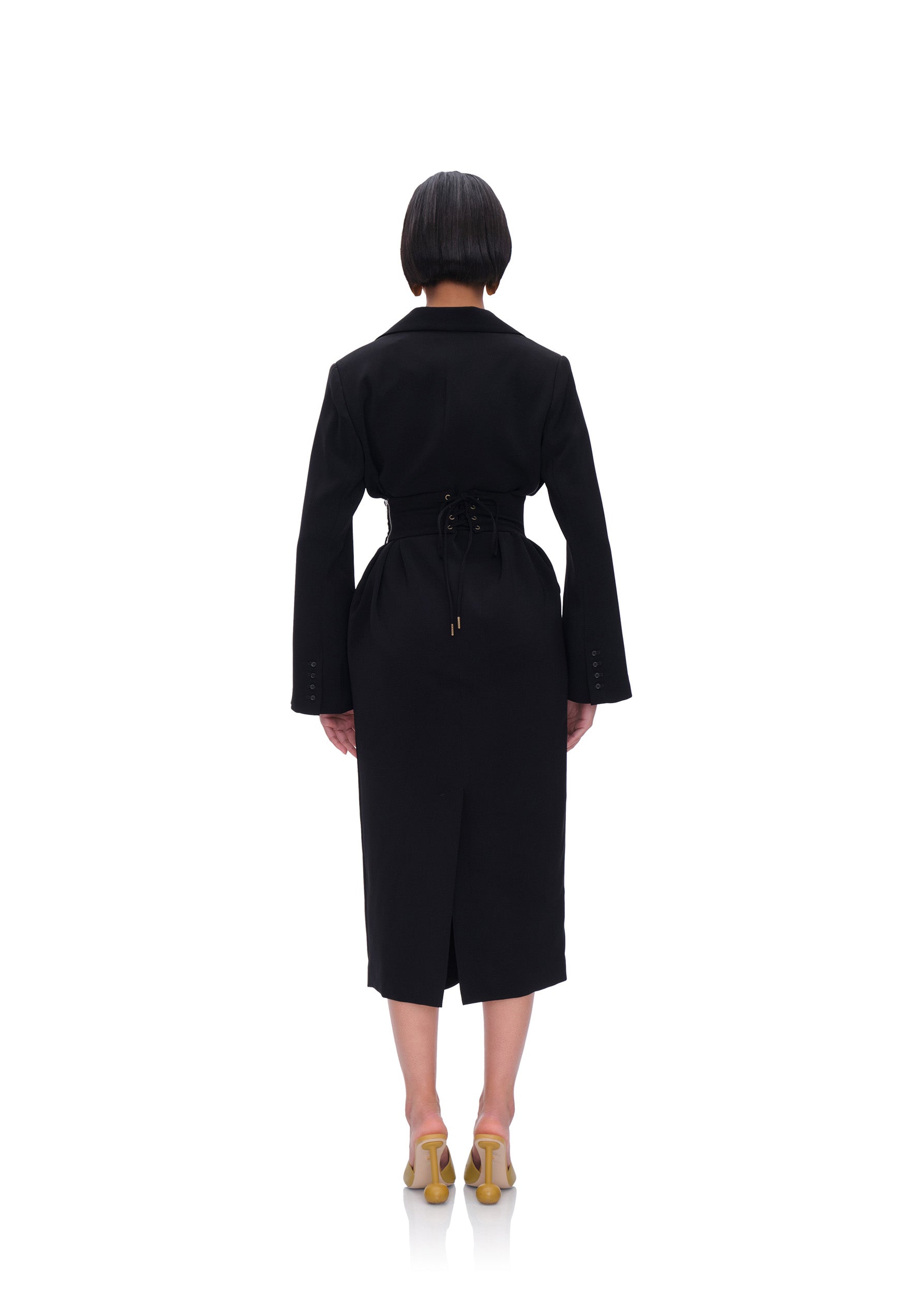 Shop Andrea Iyamah Zia Corset Blazer Dress In Ebony