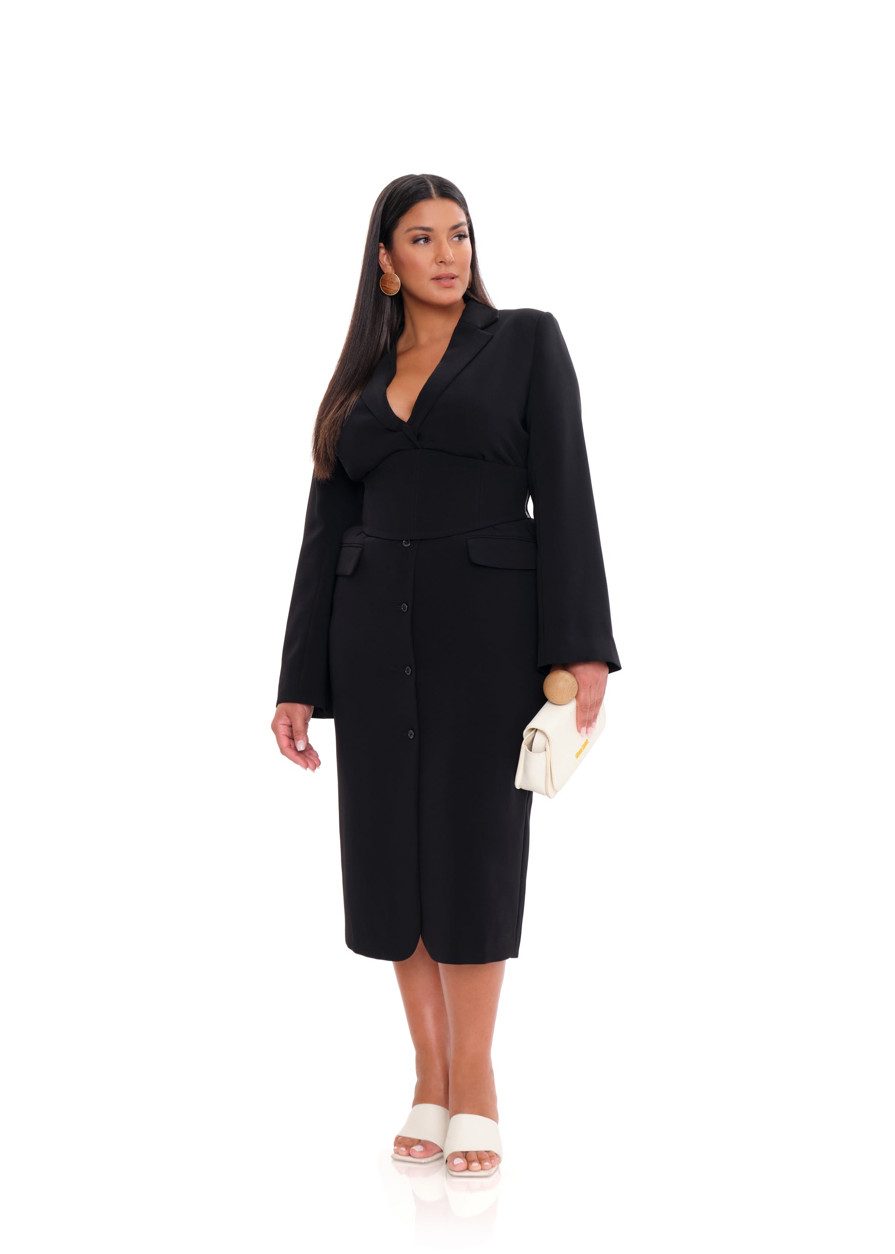 Shop Andrea Iyamah Zia Corset Blazer Dress In Ebony