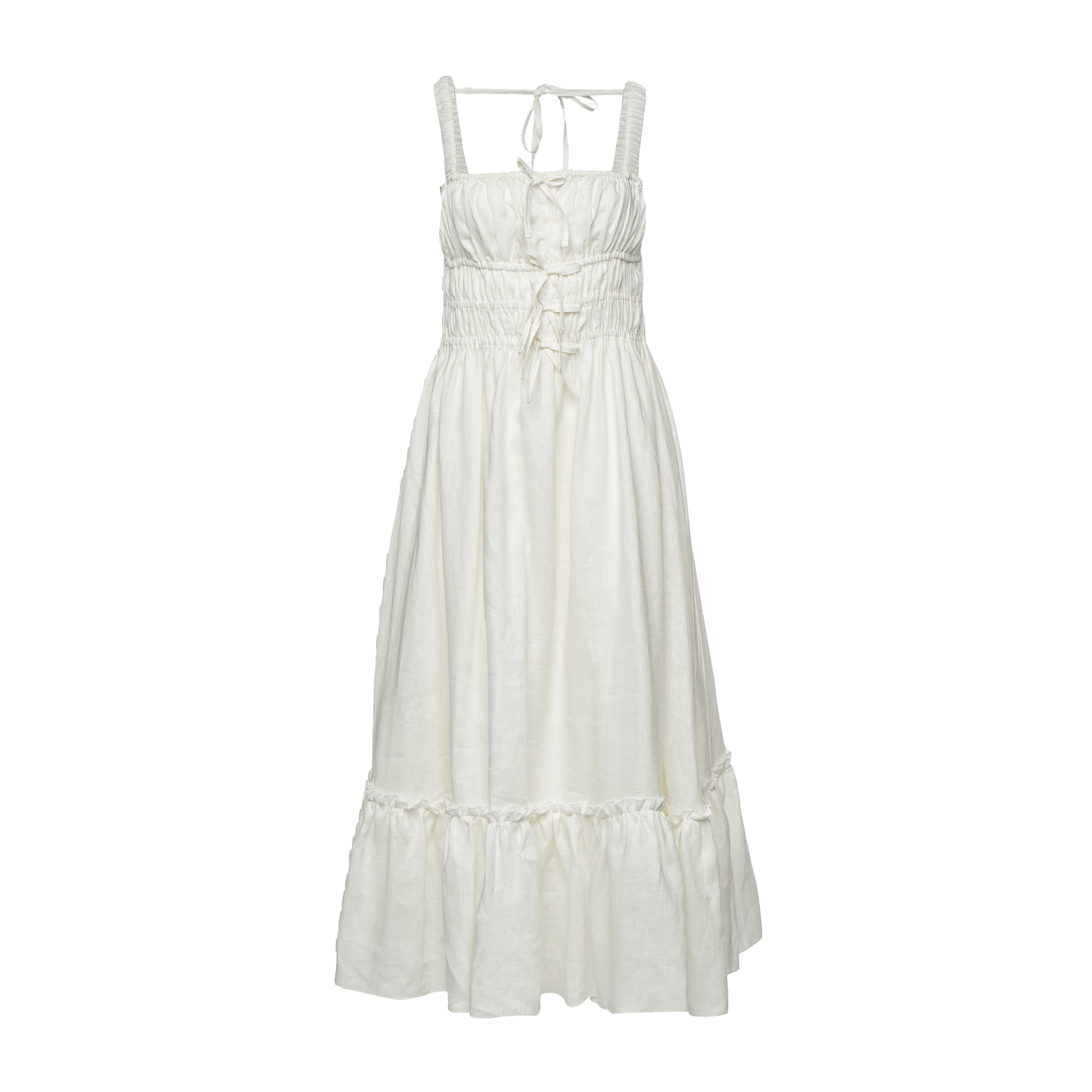 Shop Vasiliki Amara Ruched Midi Linen Dress In Pristine