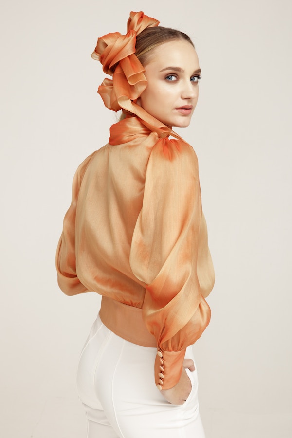 Lita Couture Flawless Orange Bow Blouse