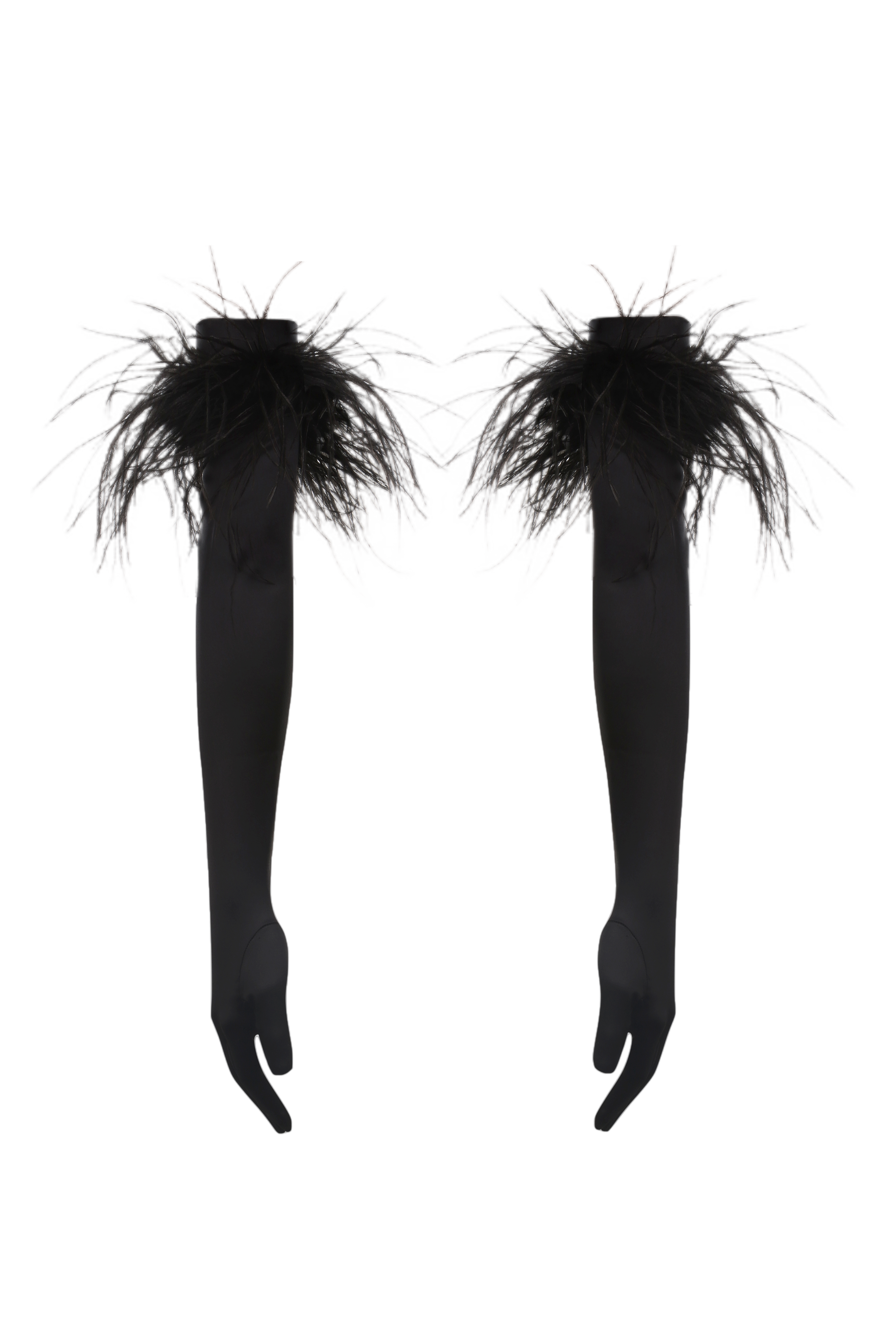 Nué Drama Silk Gloves With Feathers In Black
