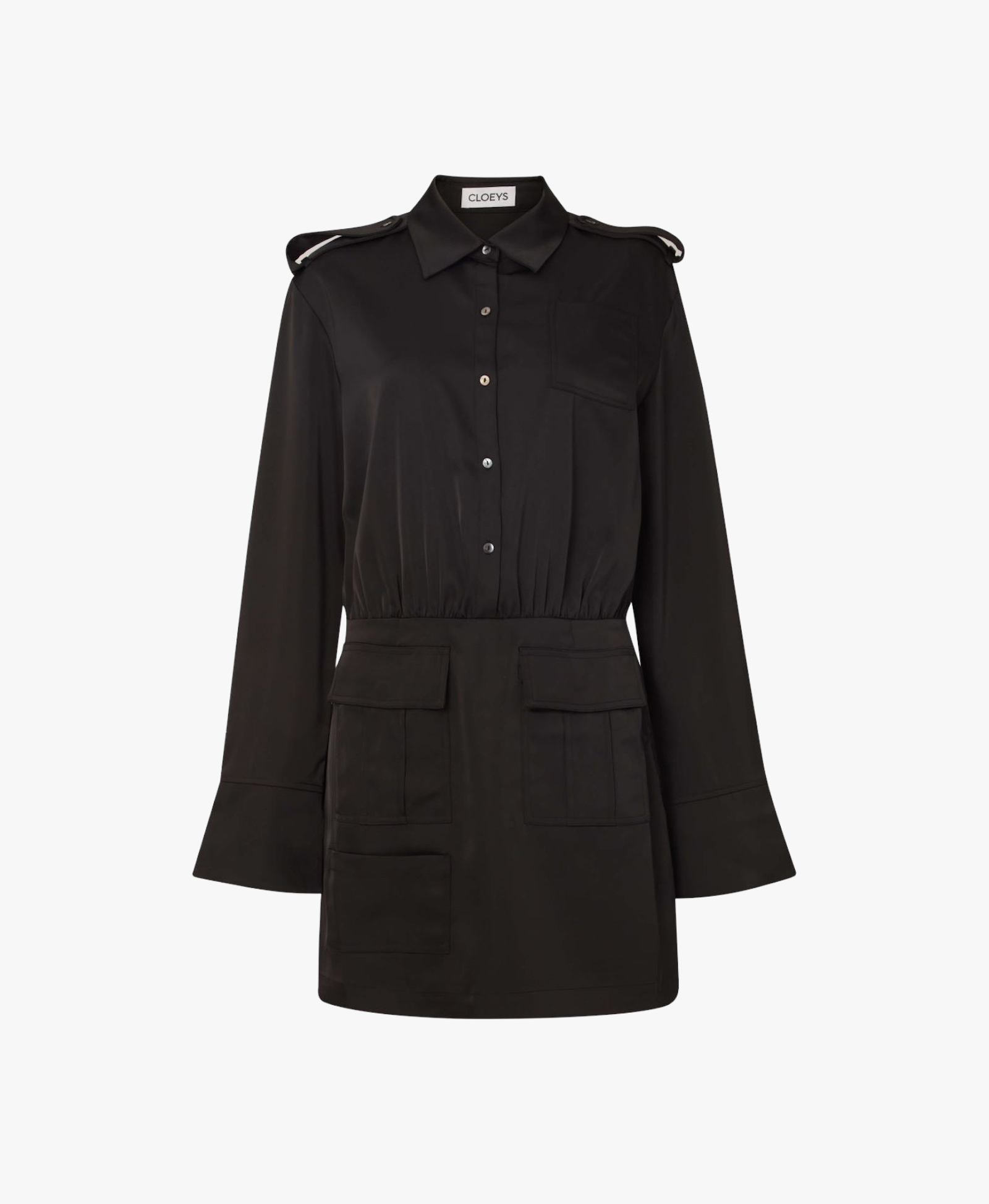Satin Shirt Dress Black made by CLOEYS