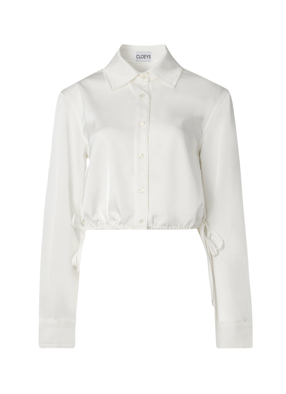 Cloeys Satin Drawstring Shirt In White