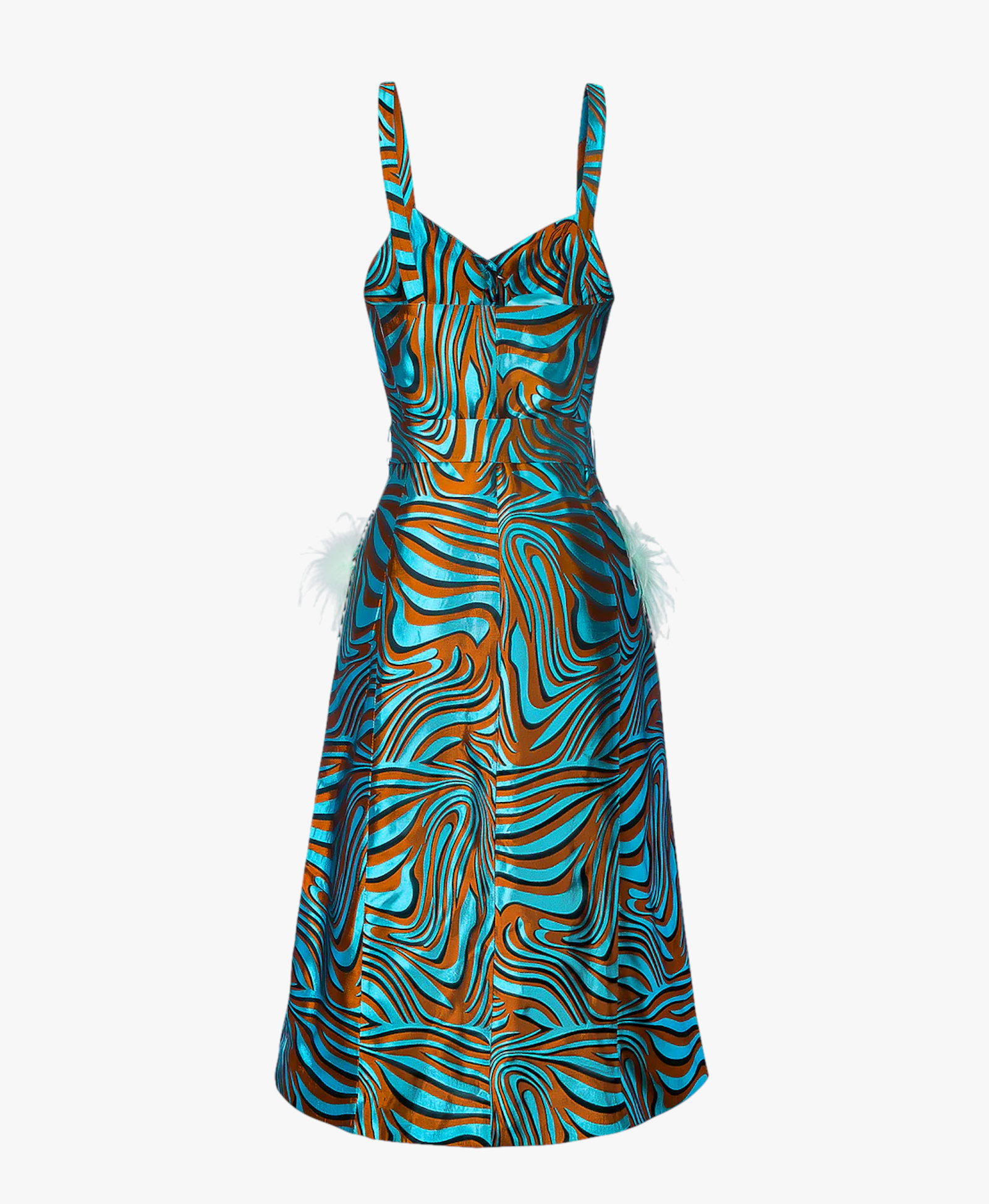 Mint Printed Dress With Feather Details And Pearl Buttons made by ANDREEVA