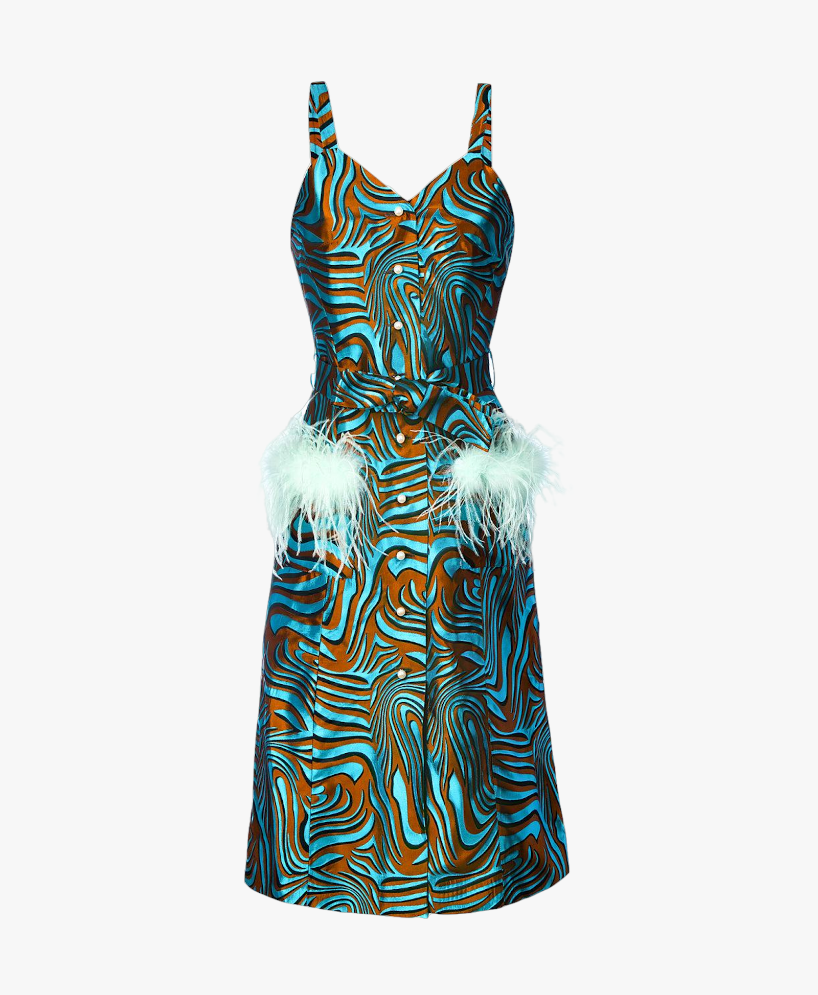 Mint Printed Dress With Feather Details And Pearl Buttons made by ANDREEVA