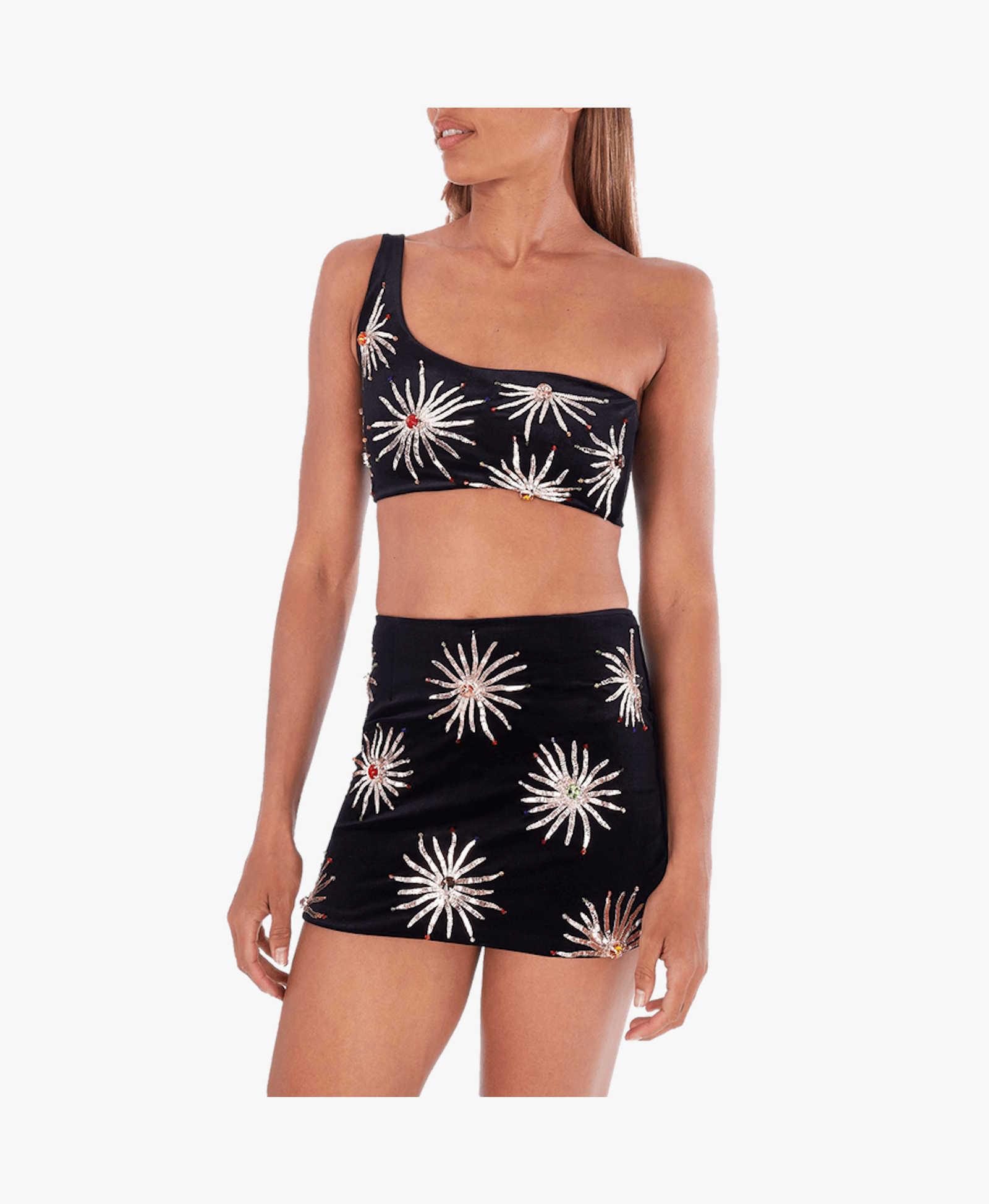 Callie Co-ord One Shoulder Black Top in Black made by Oceanus Swimwear