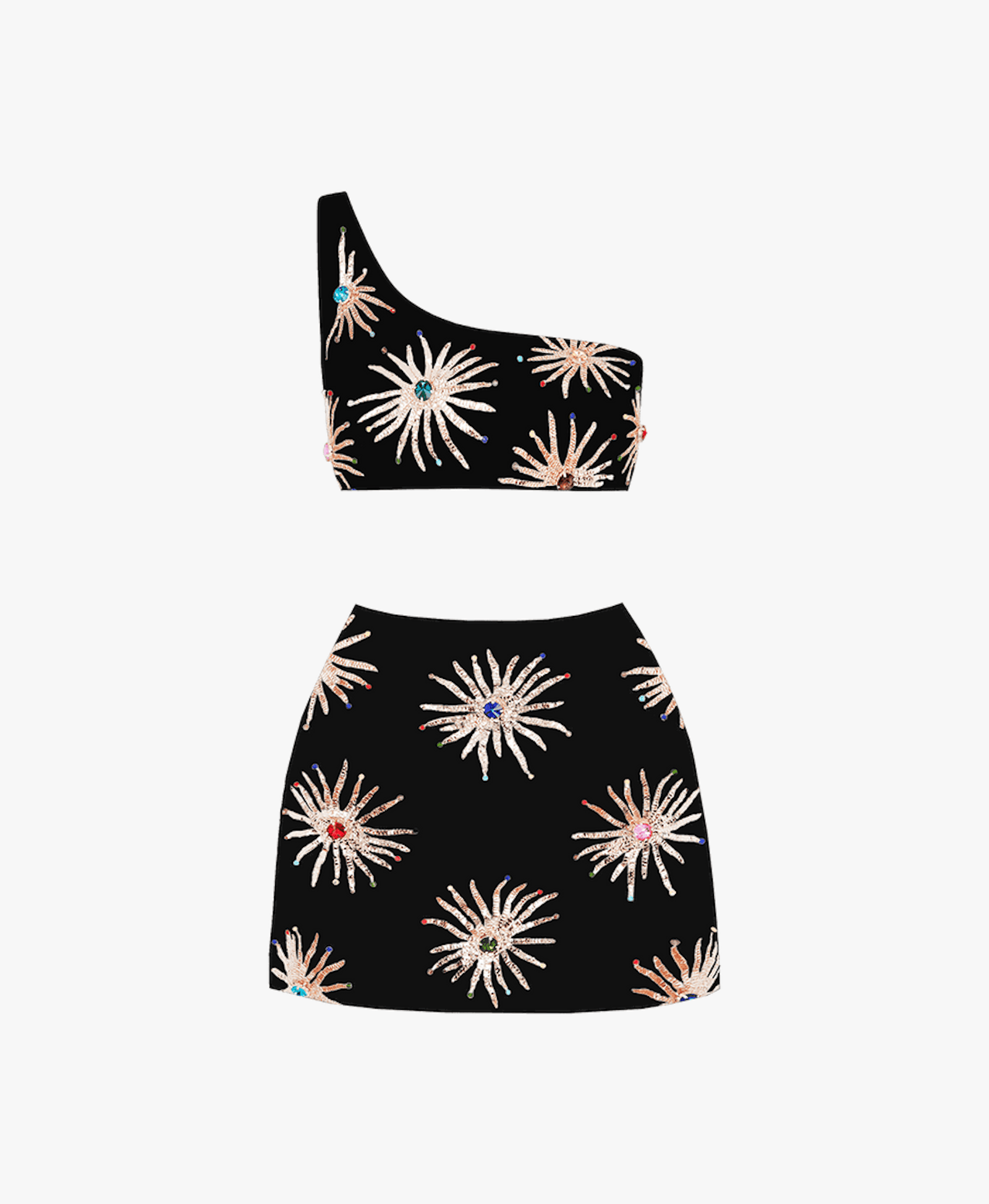 Callie Co-ord One Shoulder Black Top in Black made by Oceanus Swimwear