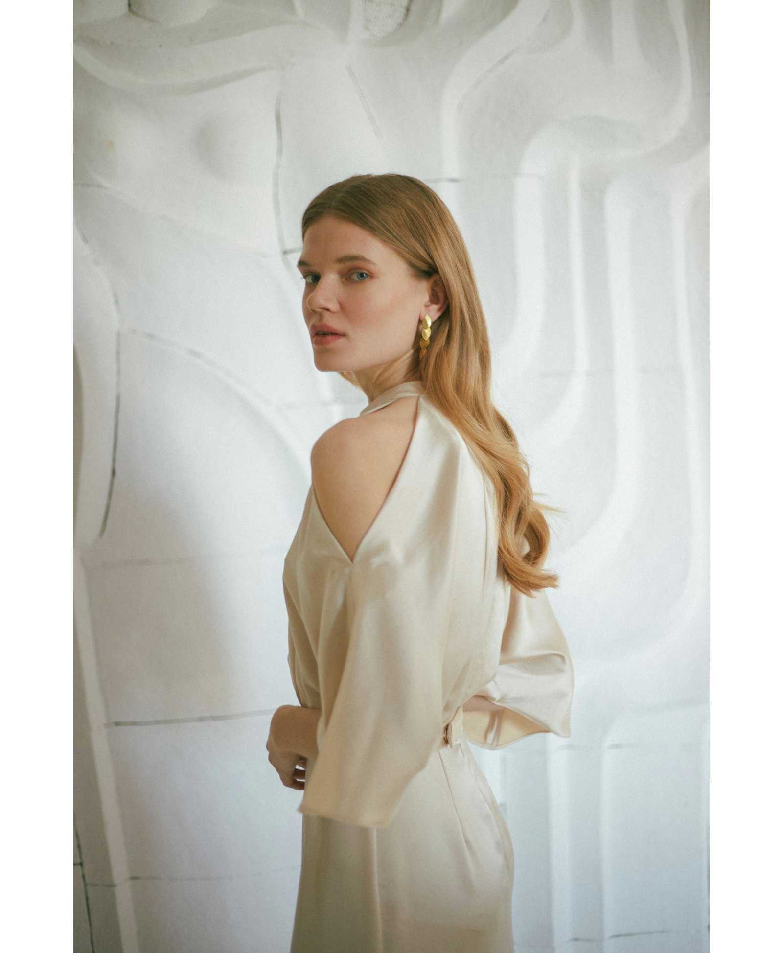 DEVA champagne cold shoulder maxi dress made by UNDRESS