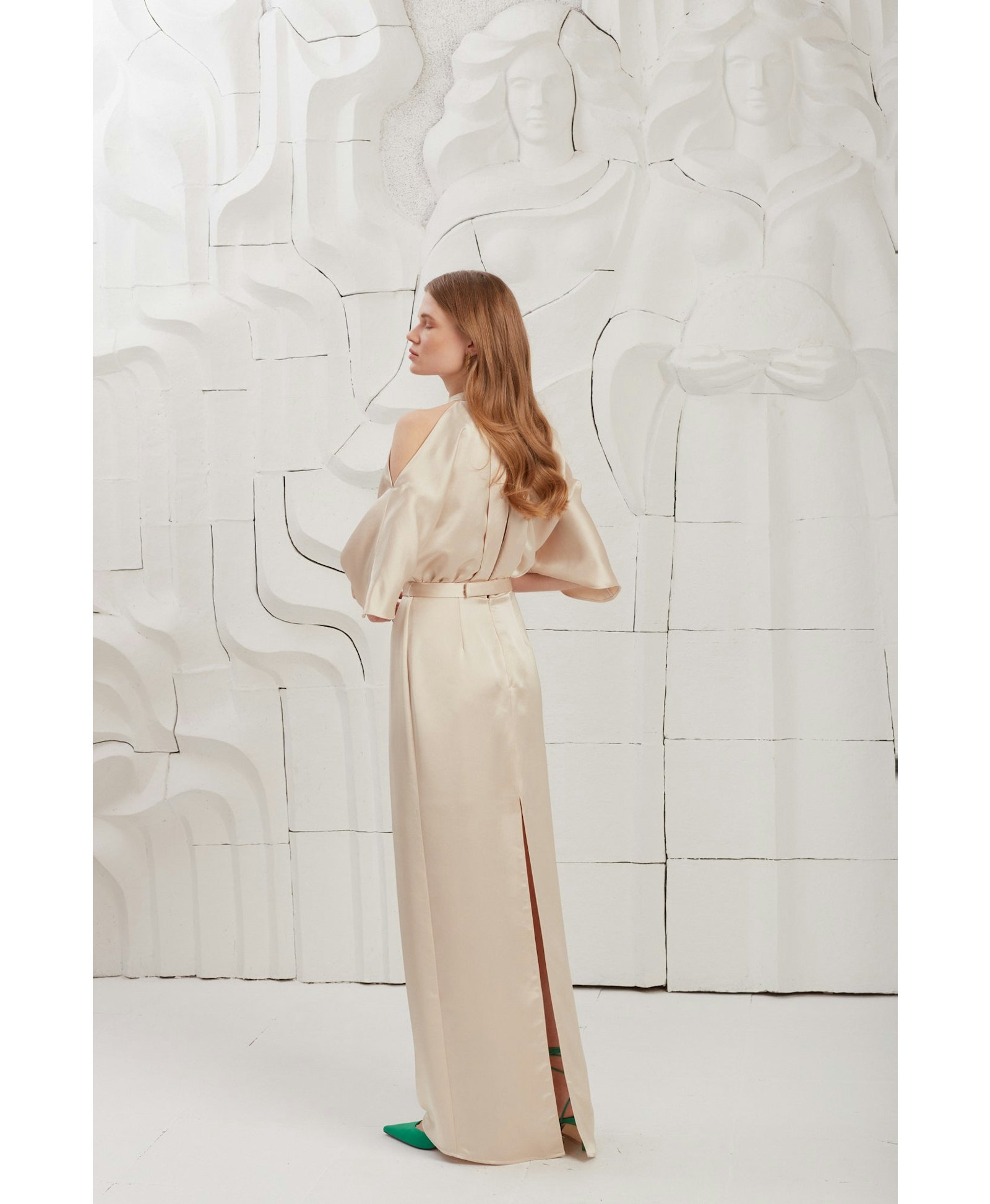DEVA champagne cold shoulder maxi dress made by UNDRESS
