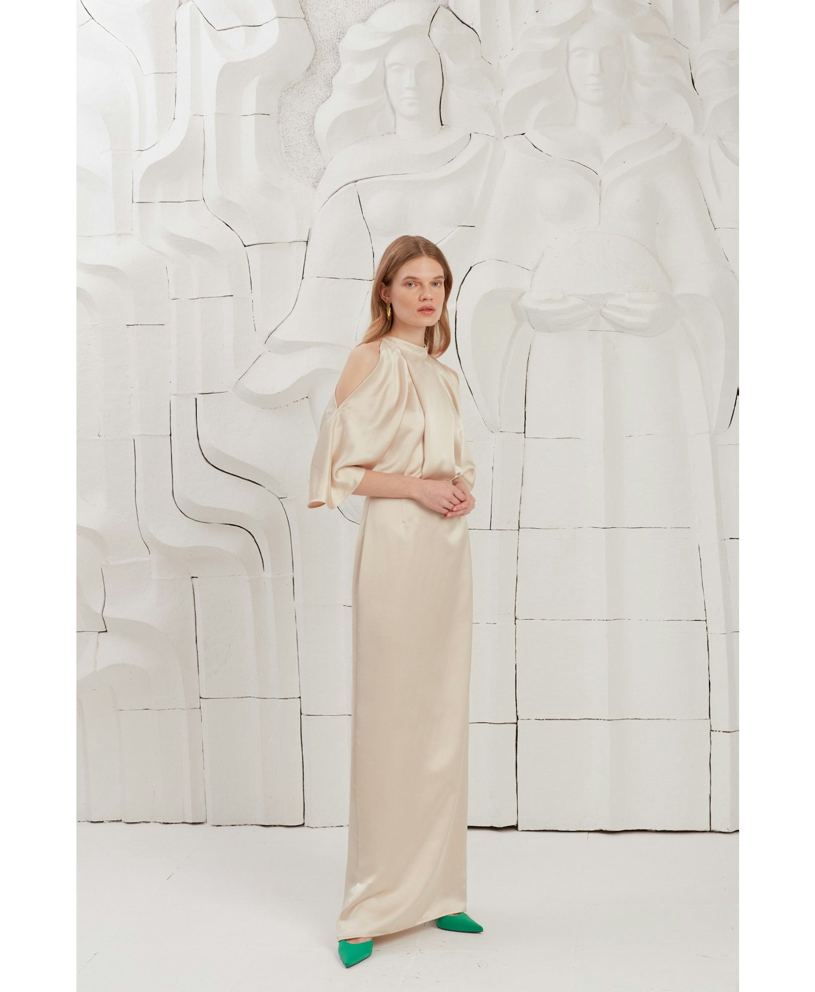 DEVA champagne cold shoulder maxi dress made by UNDRESS