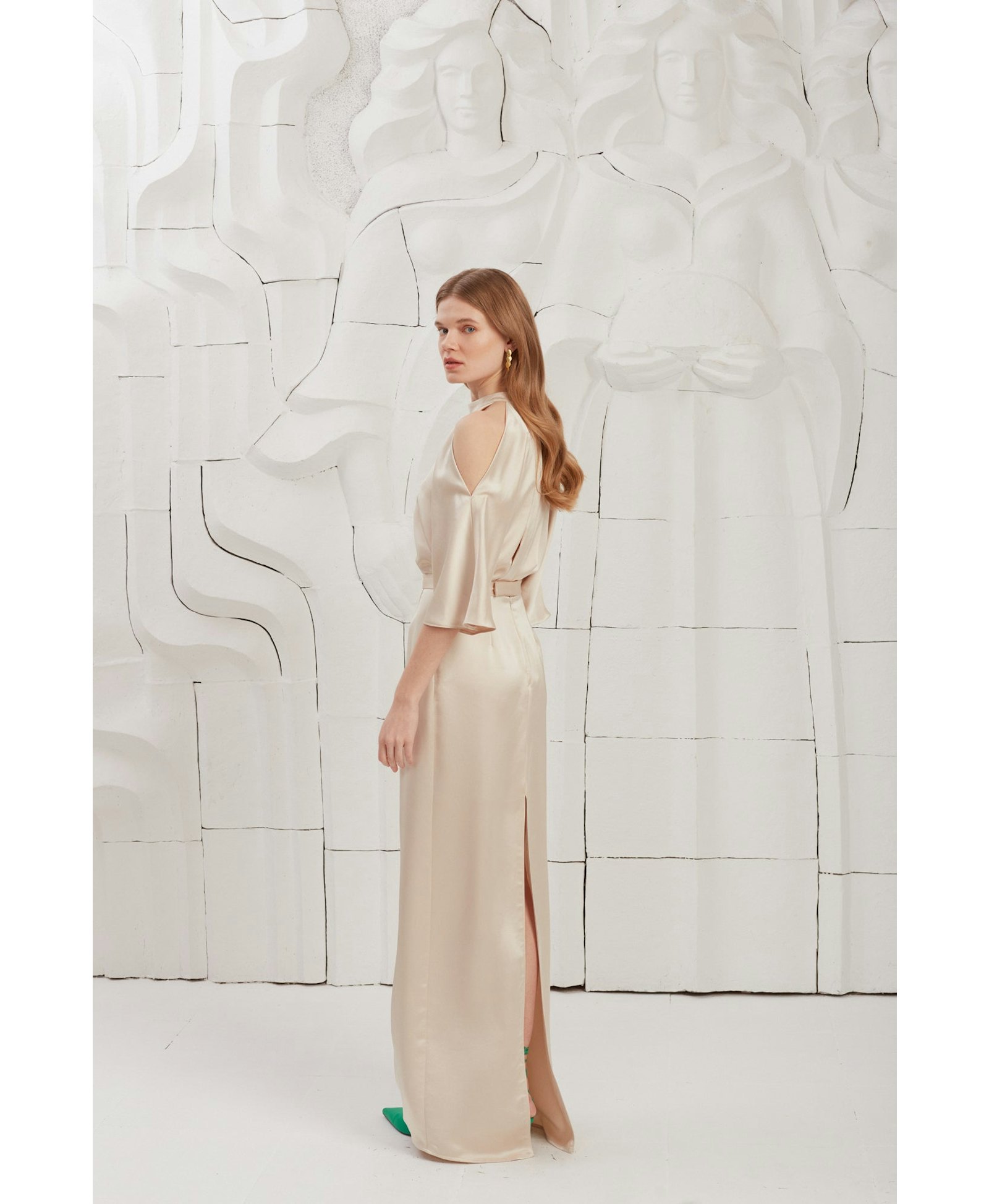 DEVA champagne cold shoulder maxi dress made by UNDRESS