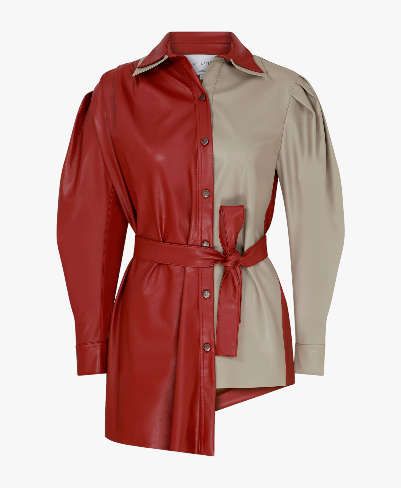 Mara Asymmetric Vegan Leather Shirt made by Nazli Ceren