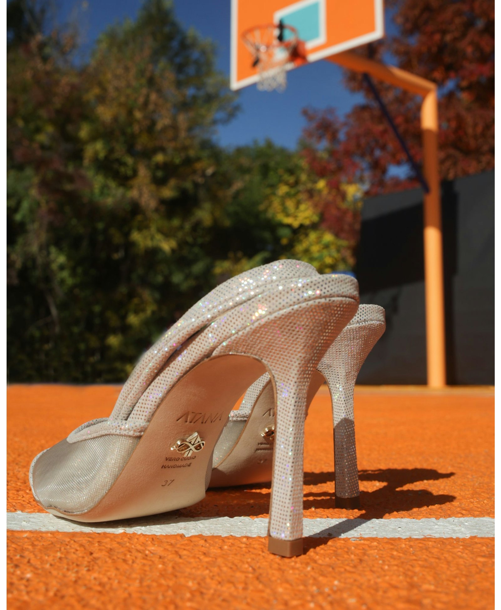 Mesh Sling 95 Disco Suede in Silver made by ATANA