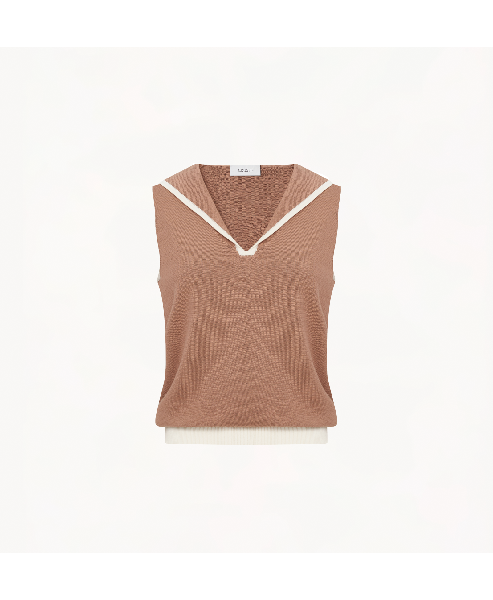 COLORBLOCKED LAPEL KNITTED VEST in Brown made by CRUSH Collection