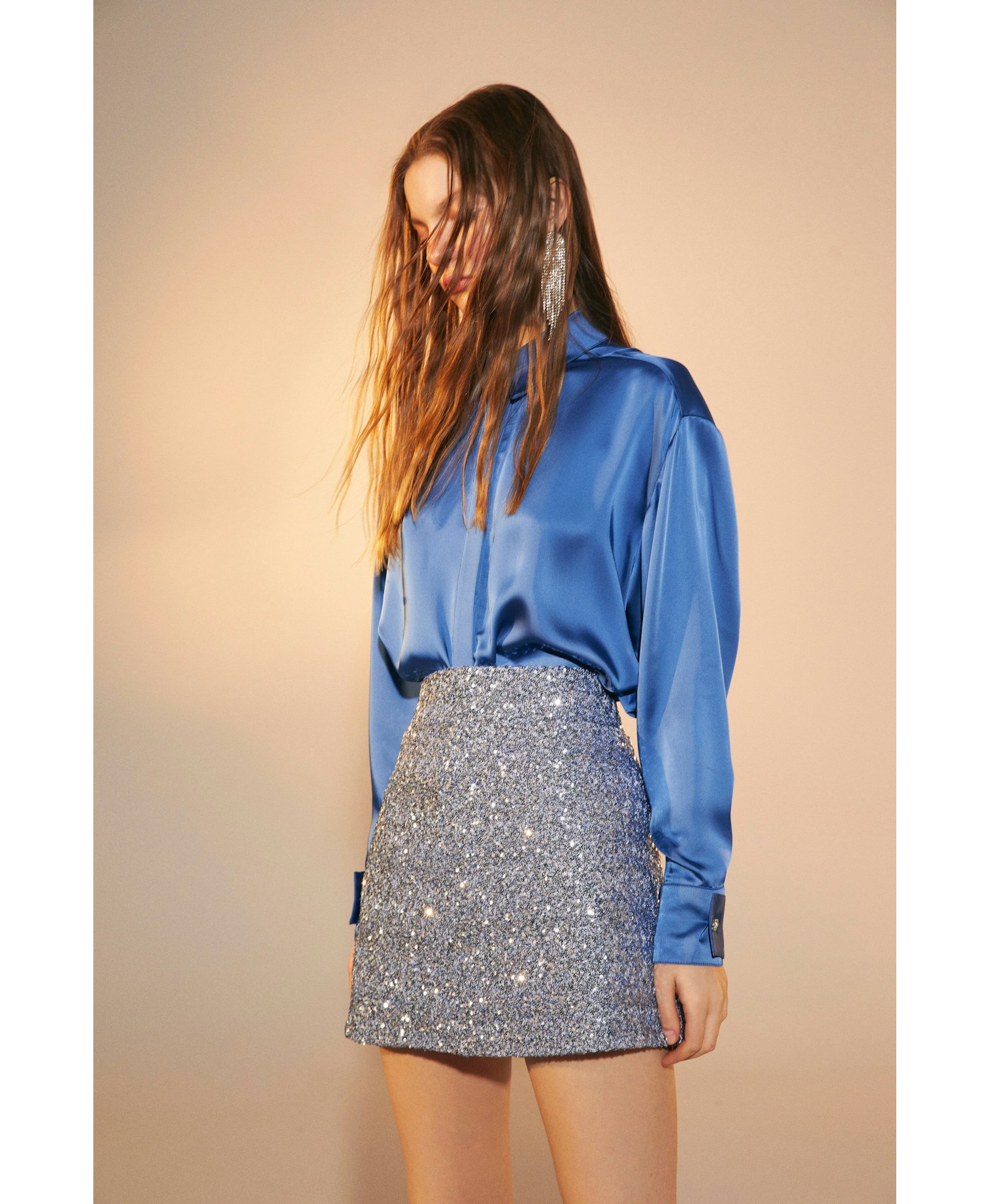 Ravenna Satin Shirt in French Blue in Blue made by Nazli Ceren