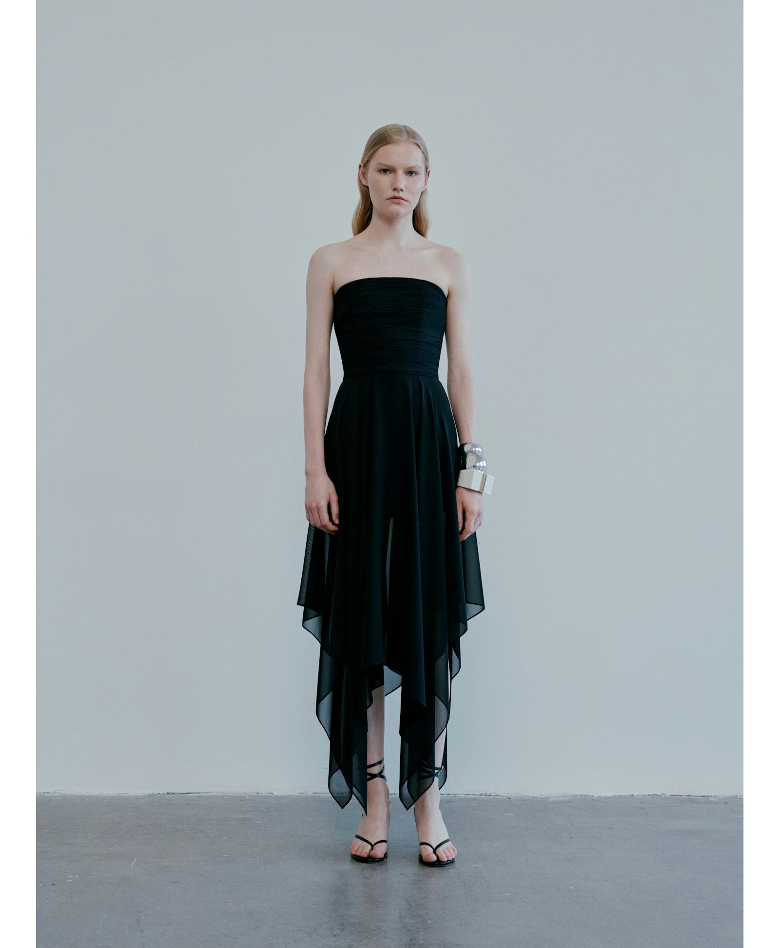 Paloma - Pleated Chiffon Strapless Midi Dress made by ILA