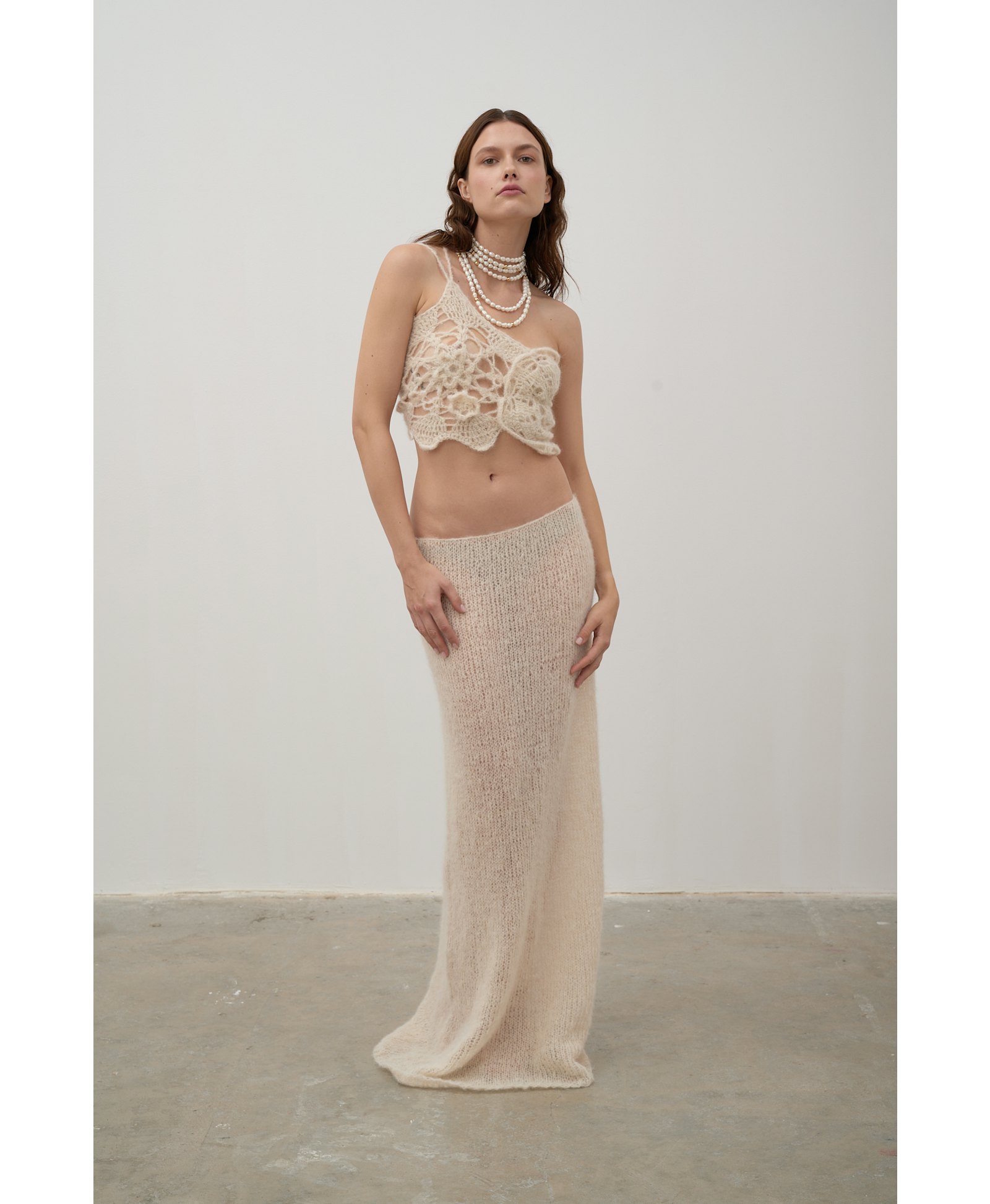 Hand-knitted skirt made by Karen Arcanjo