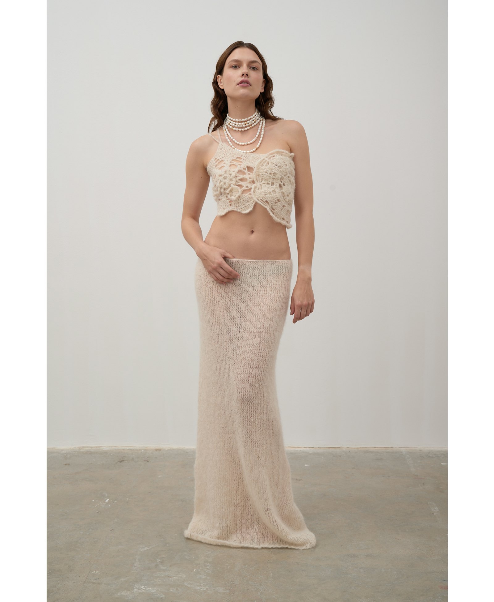 Hand-knitted skirt made by Karen Arcanjo
