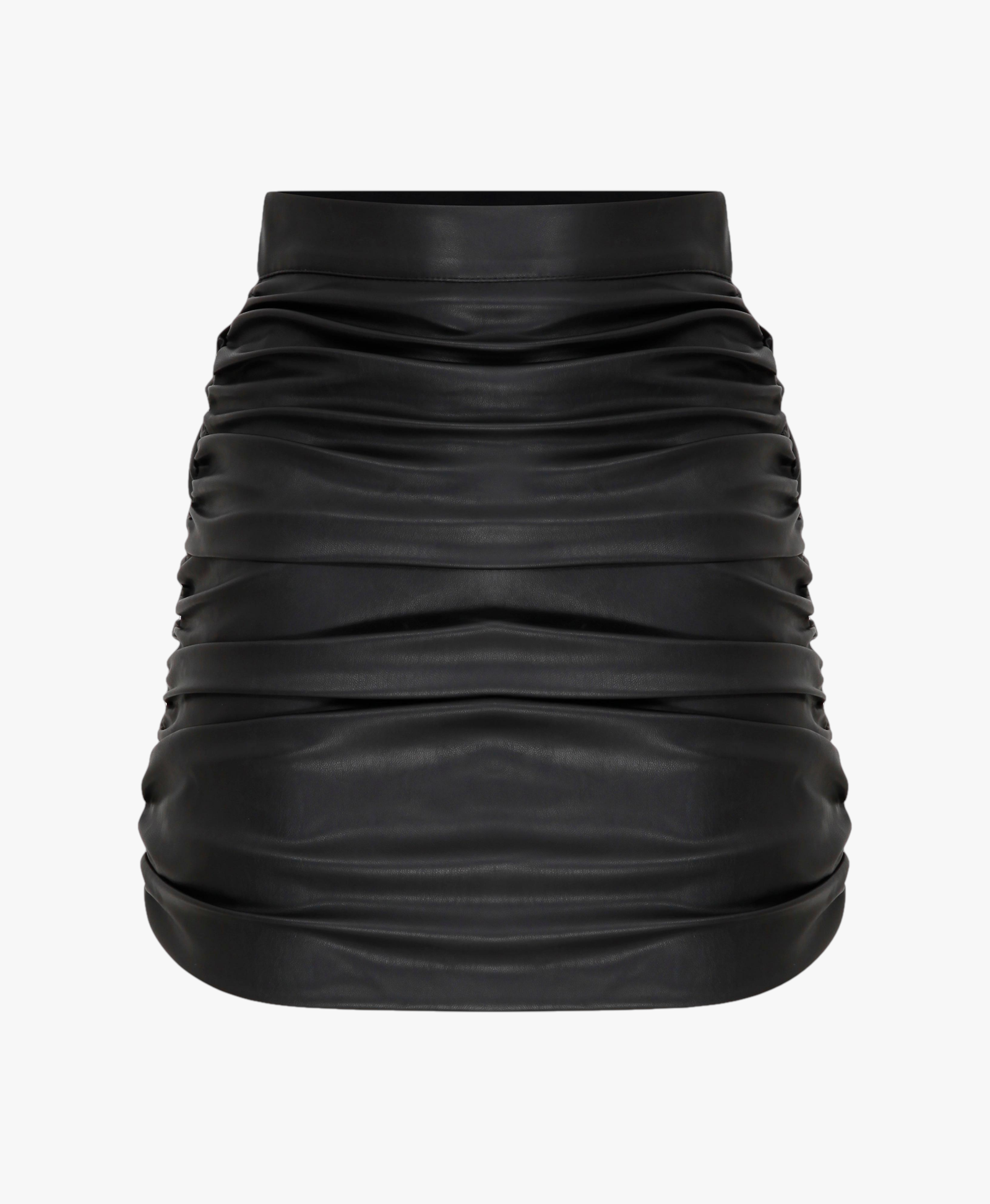 Chels Ruched Vegan Leather Mini Skirt in Black made by Nazli Ceren