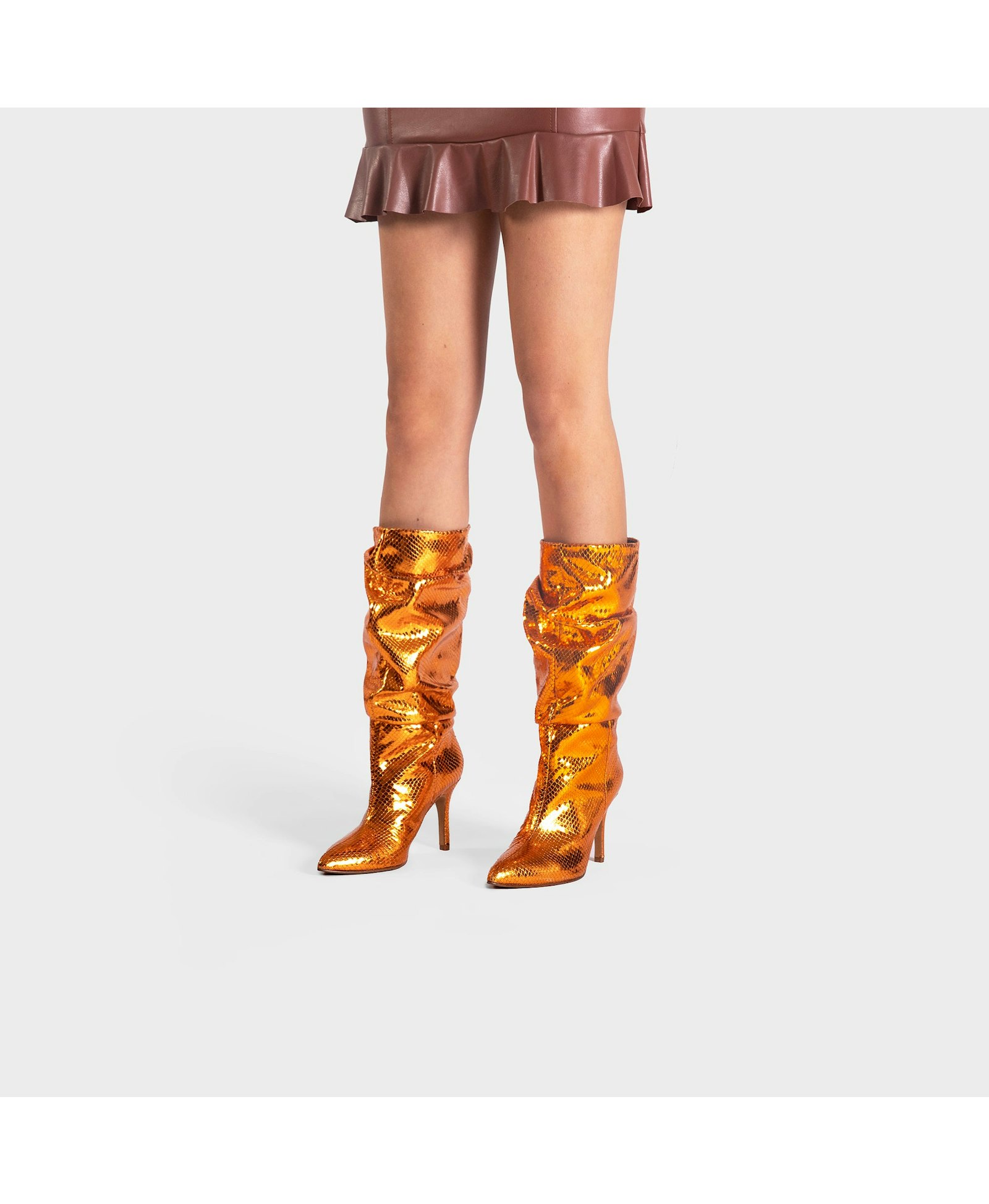 TEXTURED ORANGE METALLIC SLOUCHY BOOTS in Orange made by Toral