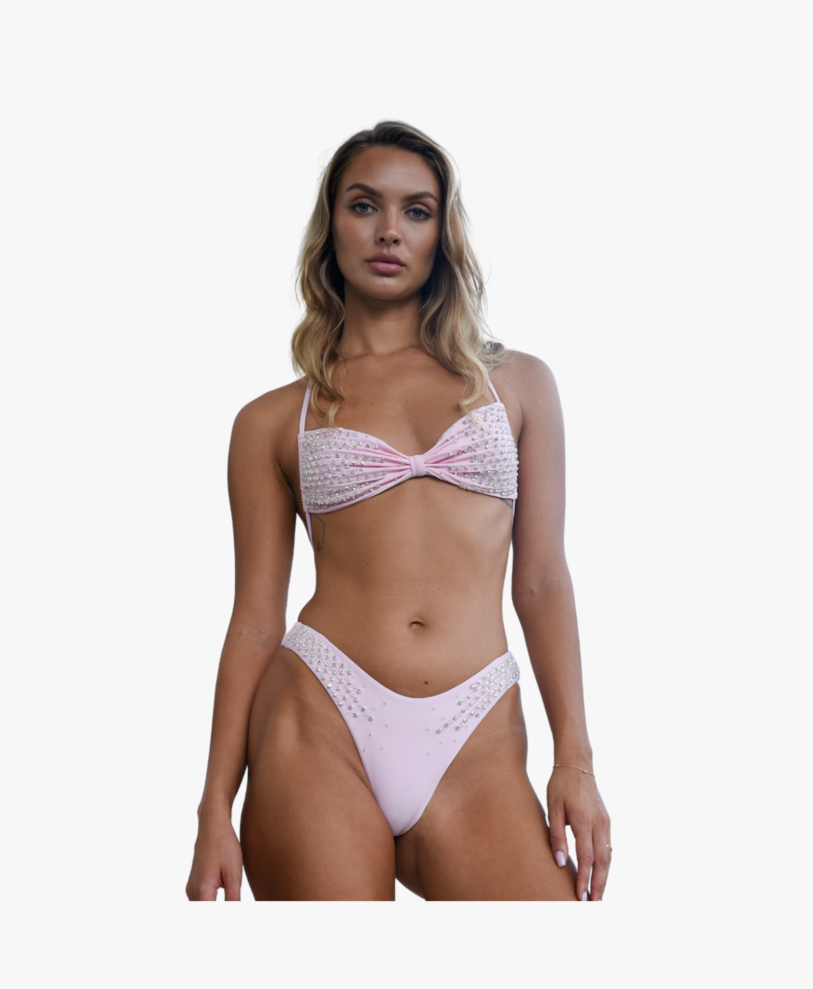 Ophelia Hand Embroidered Summer Bikini Top Pink in Pink made by Oceanus Swimwear